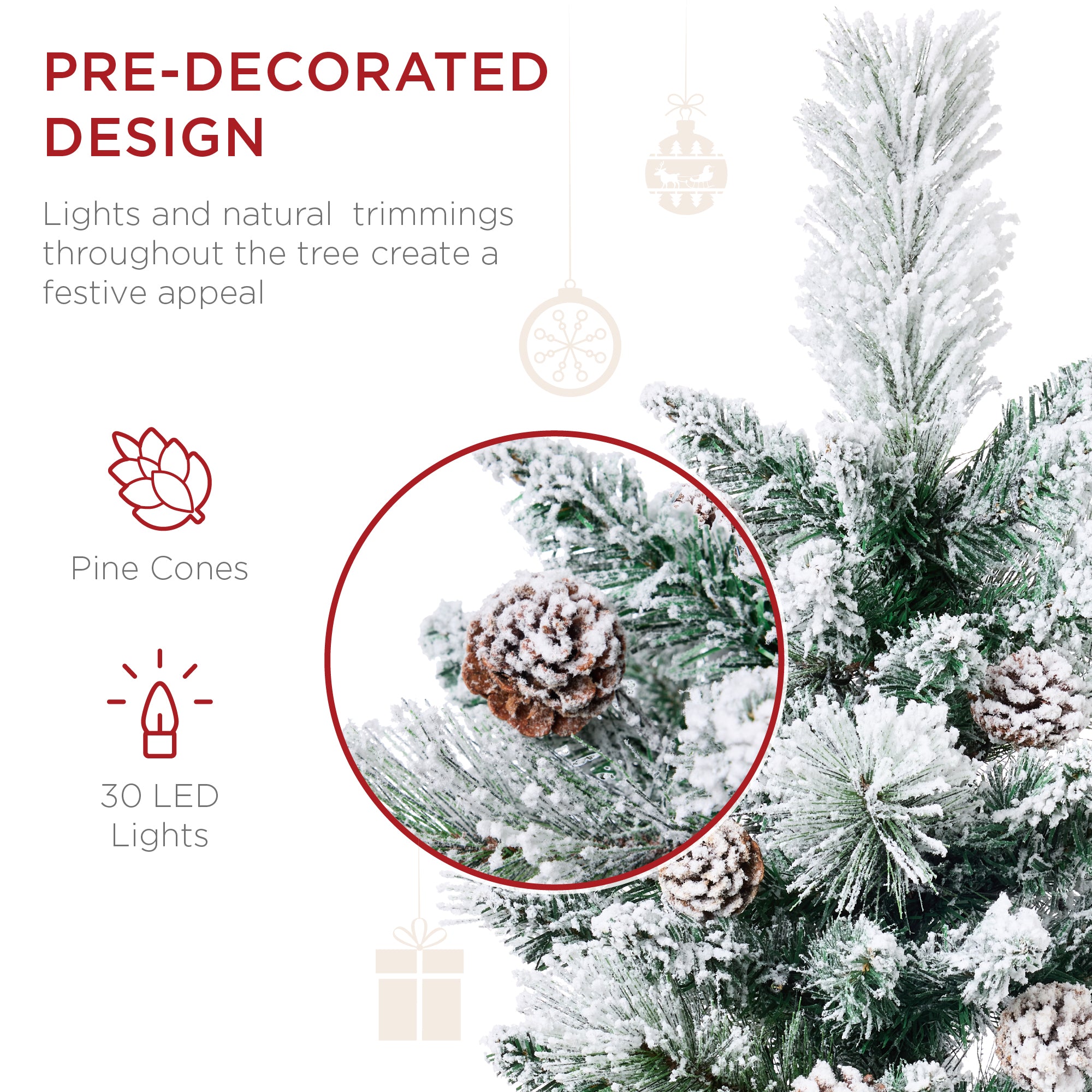Set of 2 Pre-Lit Pathway Christmas Trees w/ Pine Cones, Timer - 24.5in