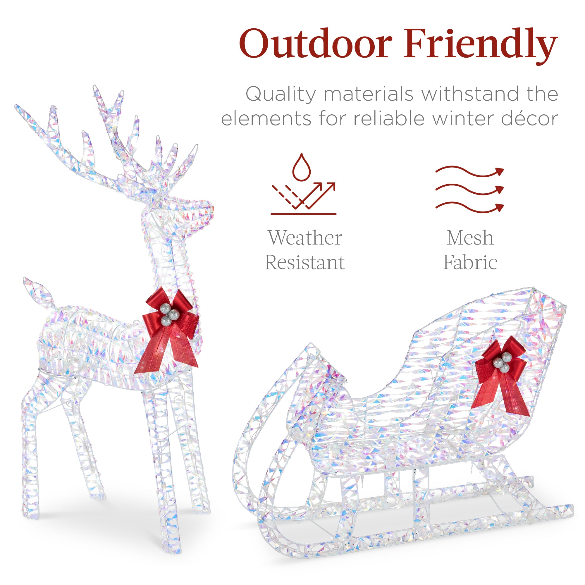 Lighted Christmas Reindeer & Sleigh Outdoor Decor Set w/ LED Lights