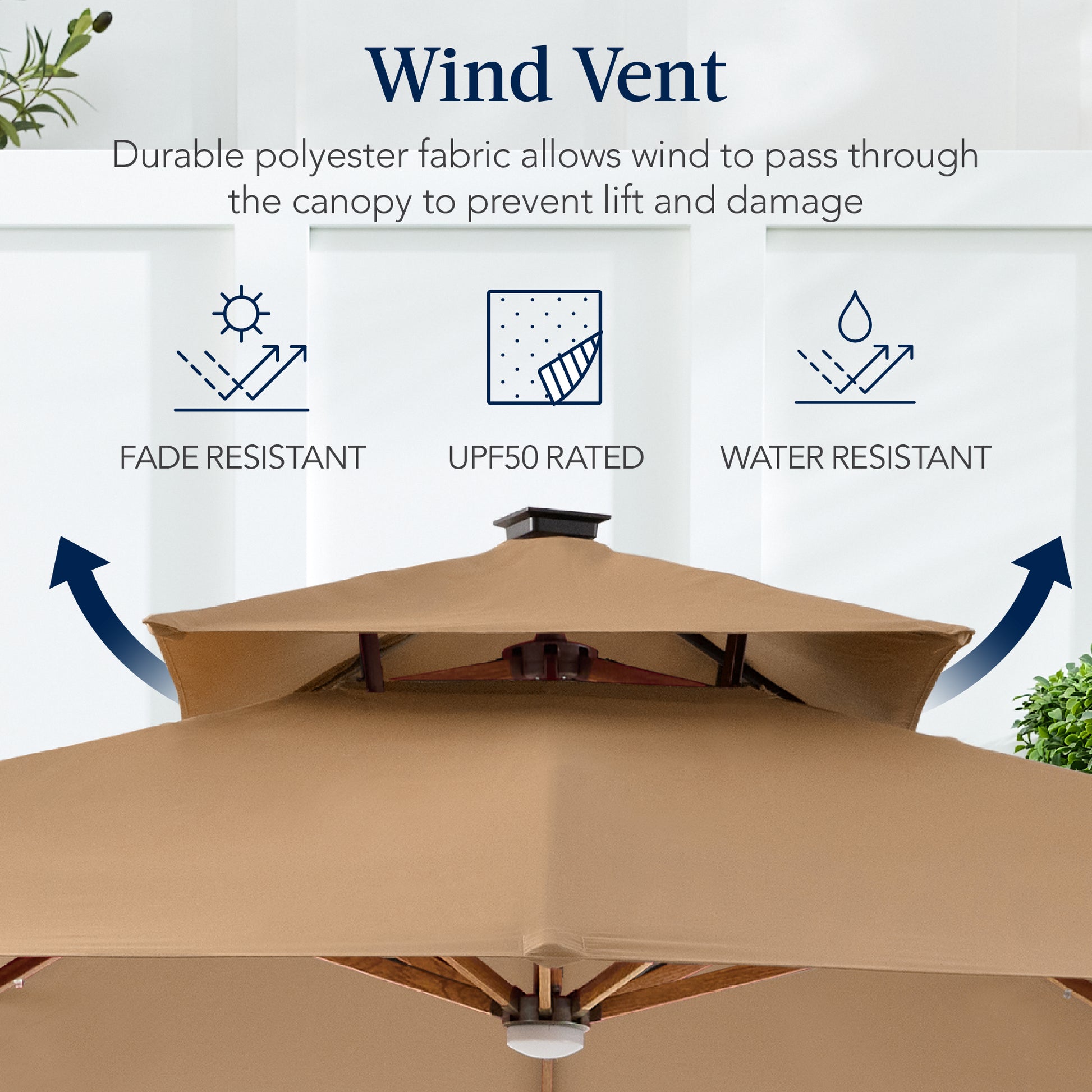 Woodgrain Pattern 2-Tier Outdoor Solar LED Cantilever Umbrella - 10x10ft