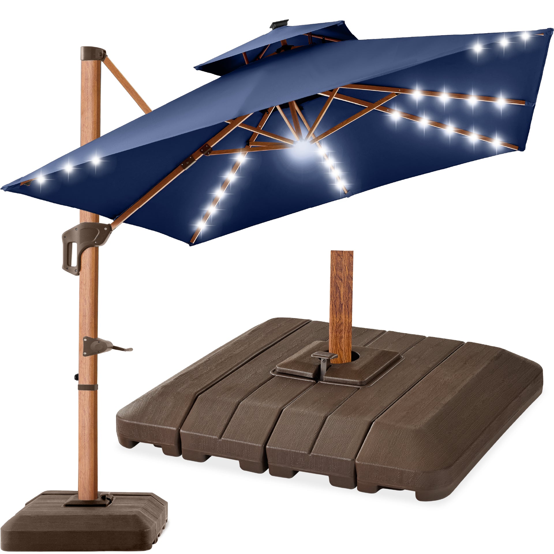 cantilever patio umbrella with solar panel on top 10 Feet 32 LED Lights and  Sunneday LLC 1 x 11 x 9 ft Domi Outdoor Living Cantilever Umbrella