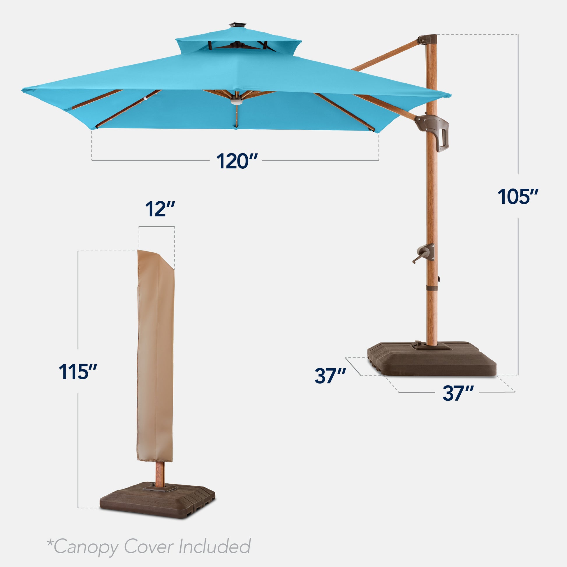 Woodgrain Pattern 2-Tier Outdoor Solar LED Cantilever Umbrella - 10x10ft
