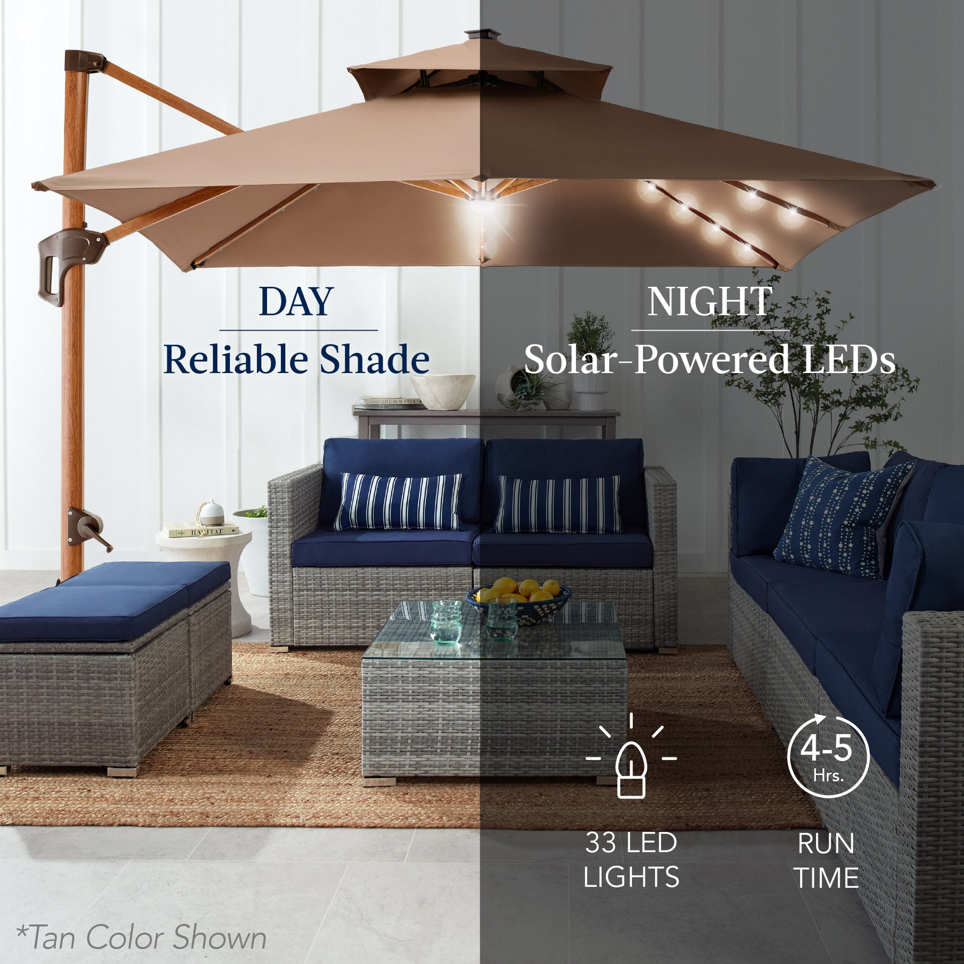 Best Choice Products 10ft Square Woodgrain Pattern 2-Tier Outdoor Solar LED Cantilever Umbrella w/ Base Best Choice Products 10ft Square Woodgrain Pattern 2-Tier Outdoor Solar LED Cantilever Umbrella w/ Base