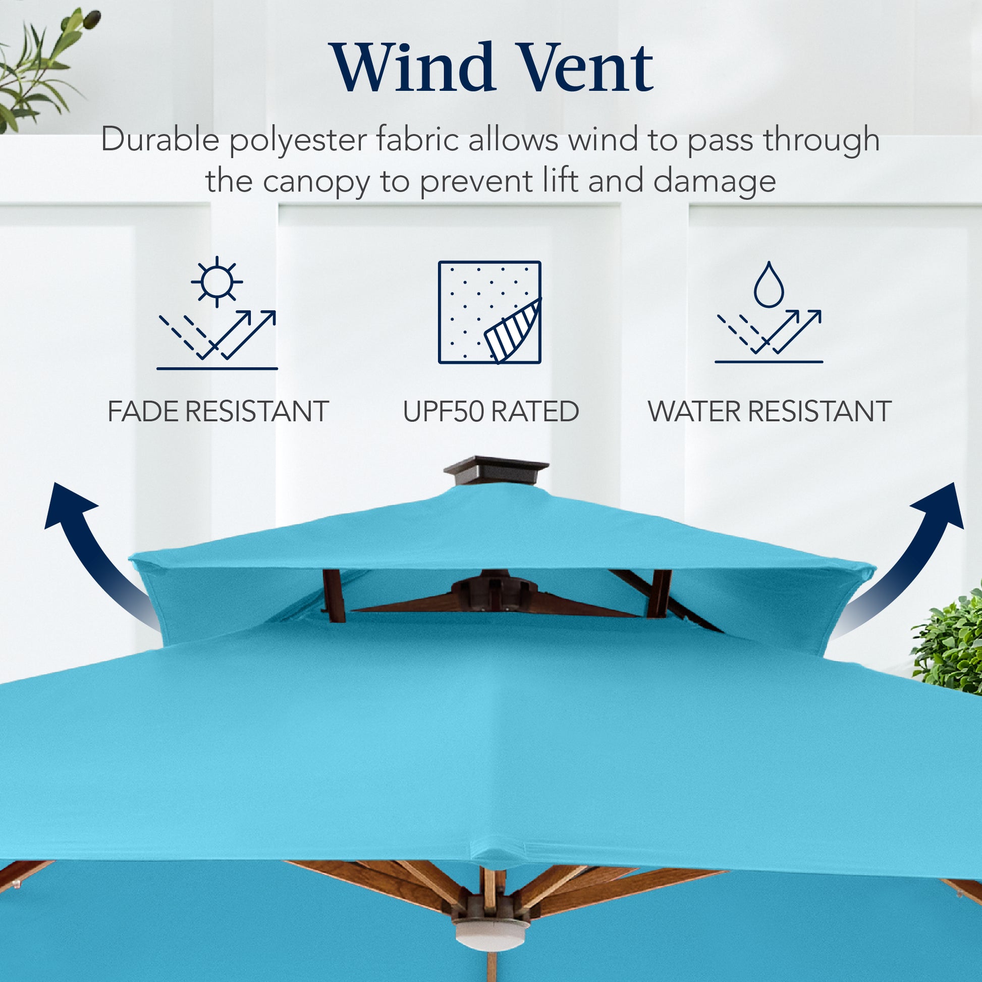Best Choice Products 10ft Square Woodgrain Pattern 2-Tier Outdoor Solar LED Cantilever Umbrella w/ Base Best Choice Products 10ft Square Woodgrain Pattern 2-Tier Outdoor Solar LED Cantilever Umbrella w/ Base