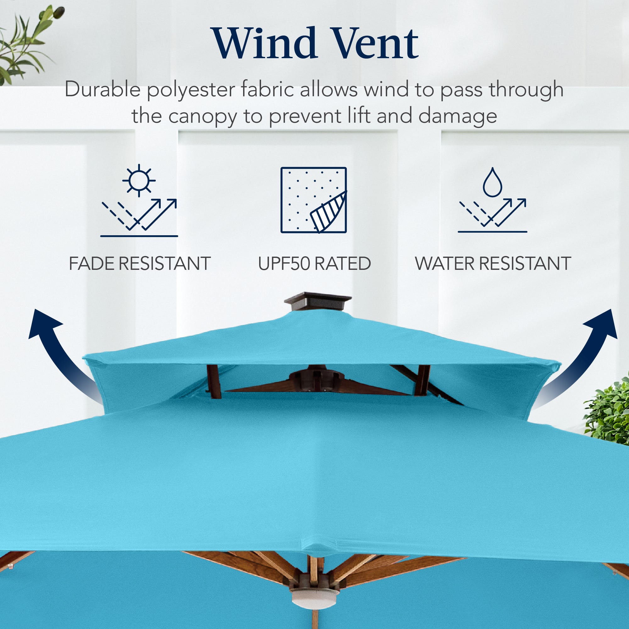 Woodgrain Pattern 2-Tier Outdoor Solar LED Cantilever Umbrella - 10x10ft
