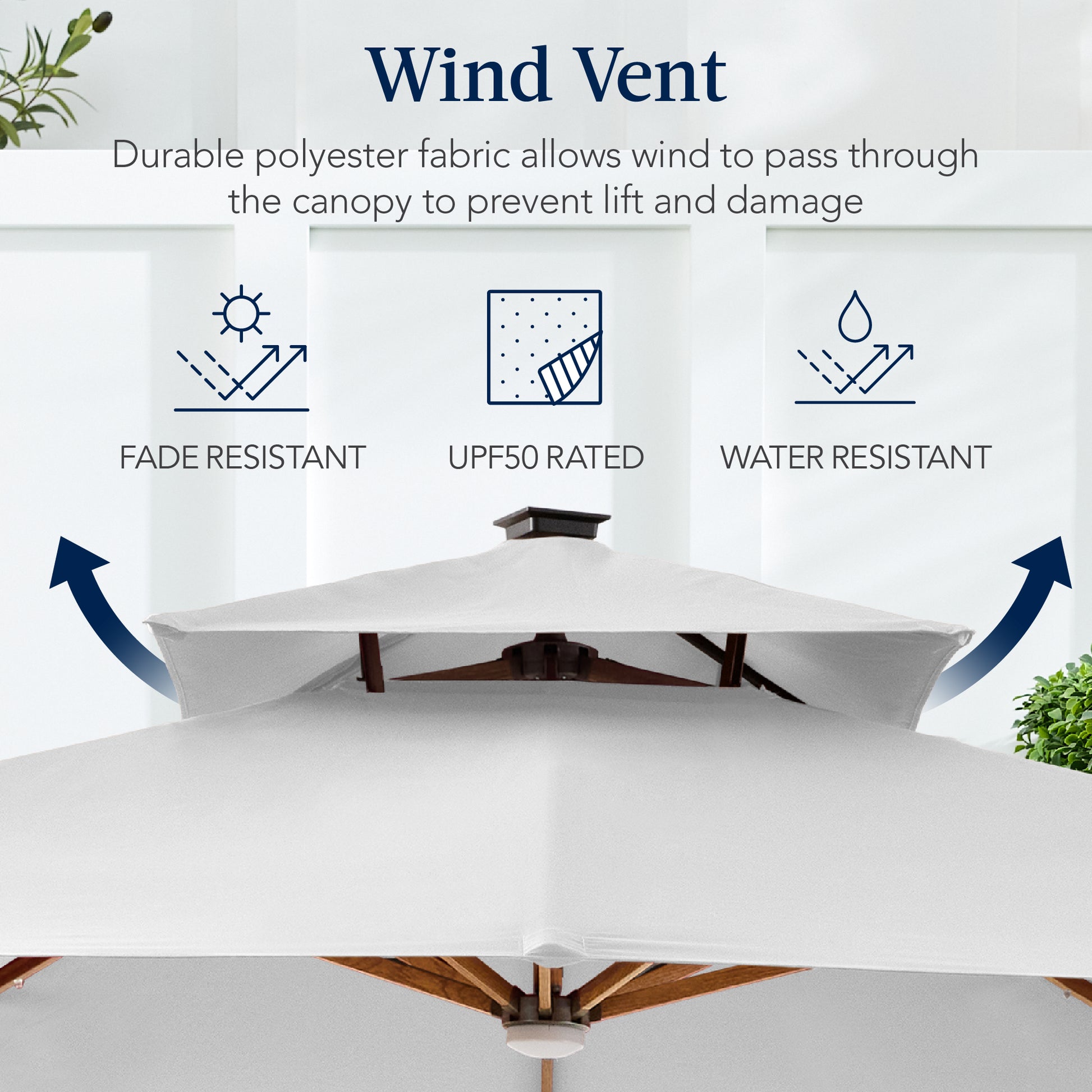 Woodgrain Pattern 2-Tier Outdoor Solar LED Cantilever Umbrella - 10x10ft