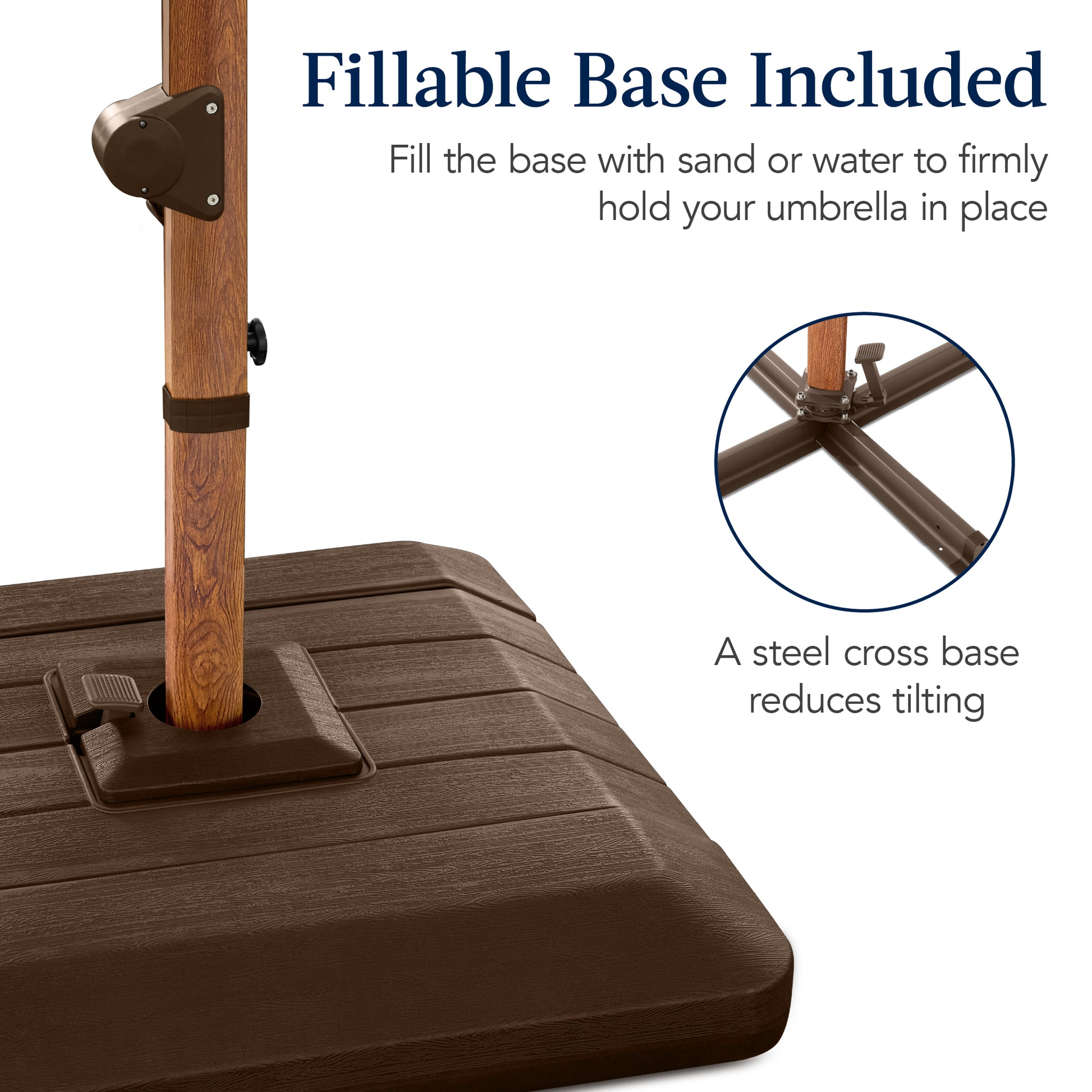 Woodgrain Pattern 2-Tier Outdoor Solar LED Cantilever Umbrella - 10x10ft