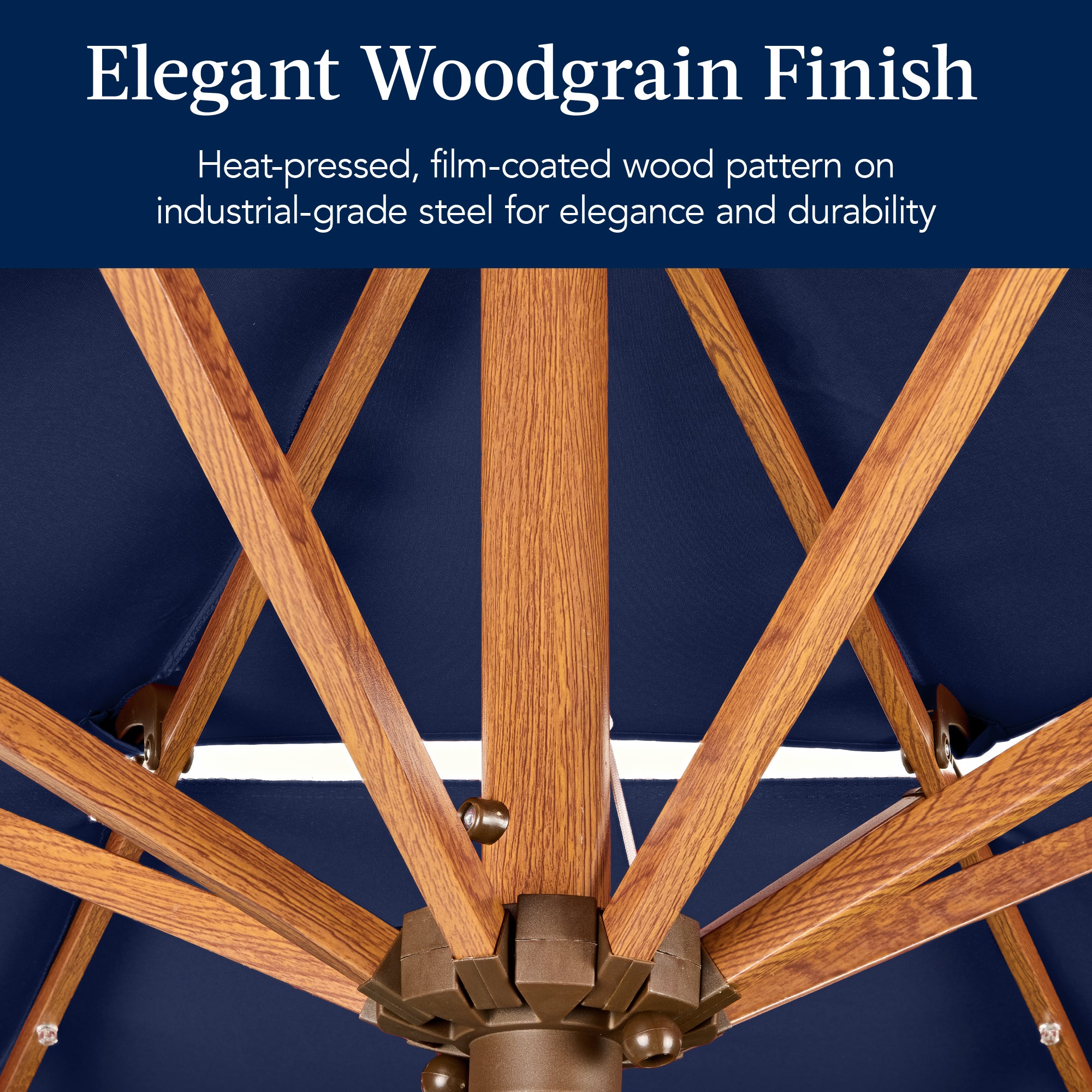 3-Tier Woodgrain Pattern Solar Patio Umbrella, Tilt Adjustment - 10ft