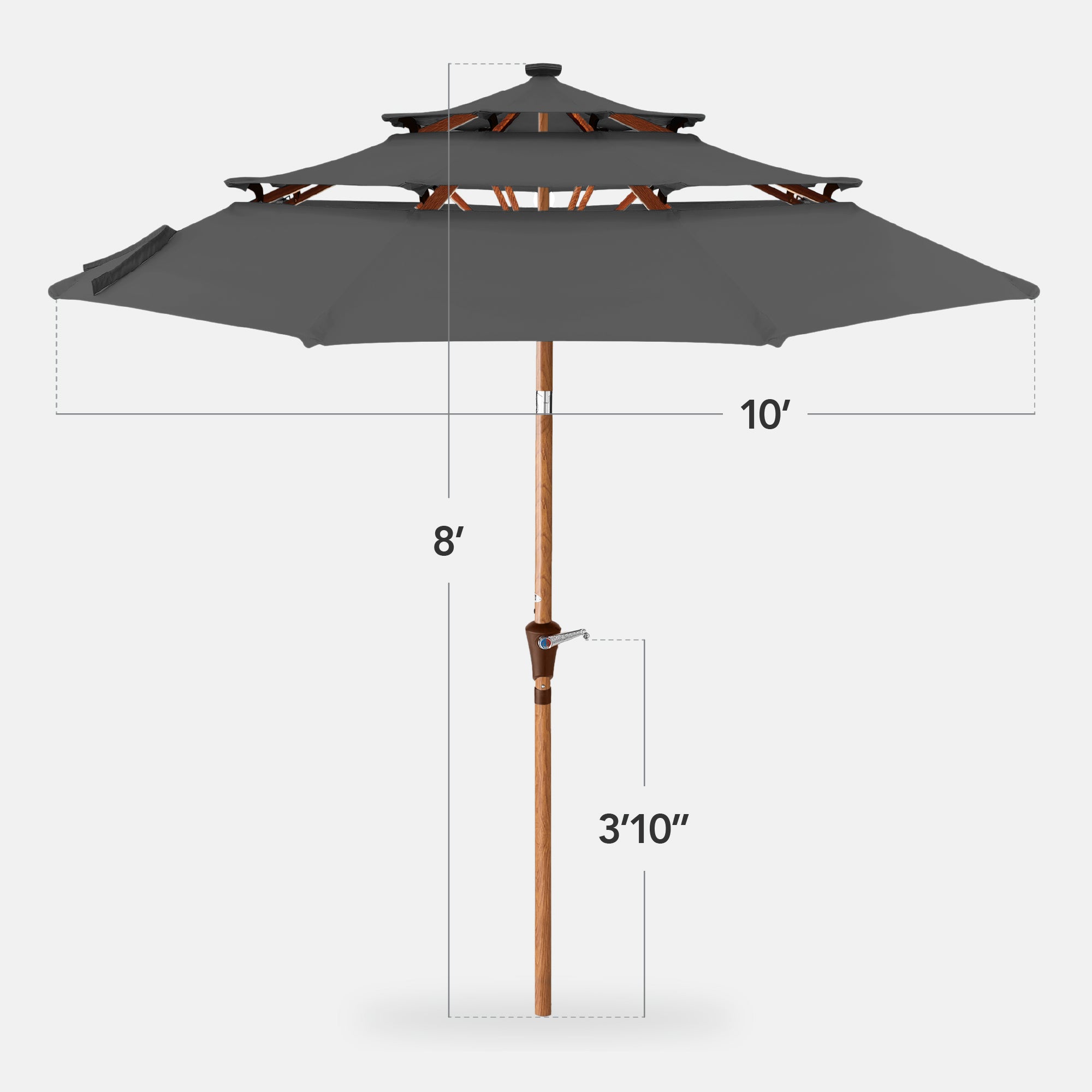 3-Tier Woodgrain Pattern Solar Patio Umbrella, Tilt Adjustment