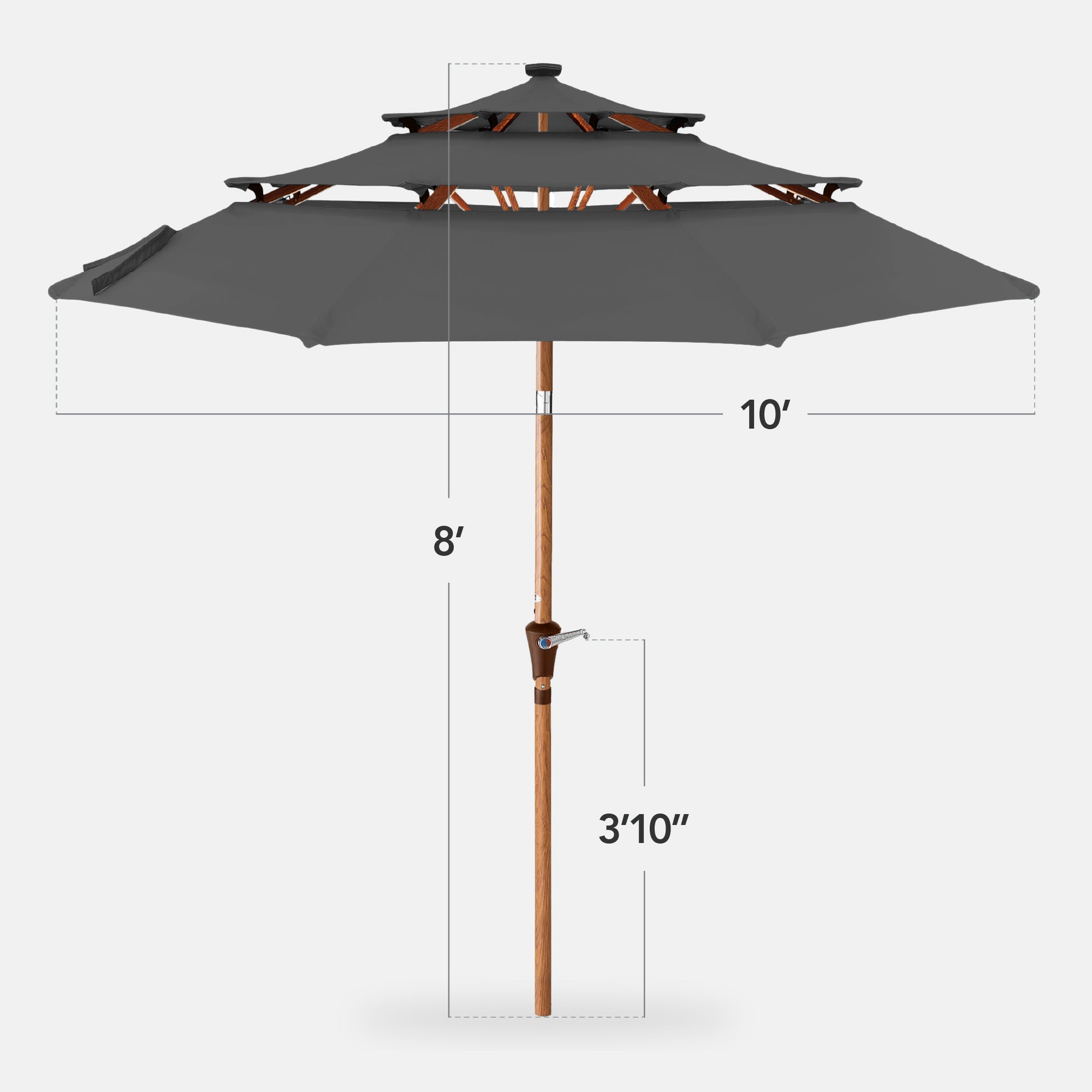 3-Tier Woodgrain Pattern Solar Patio Umbrella, Tilt Adjustment - 10ft