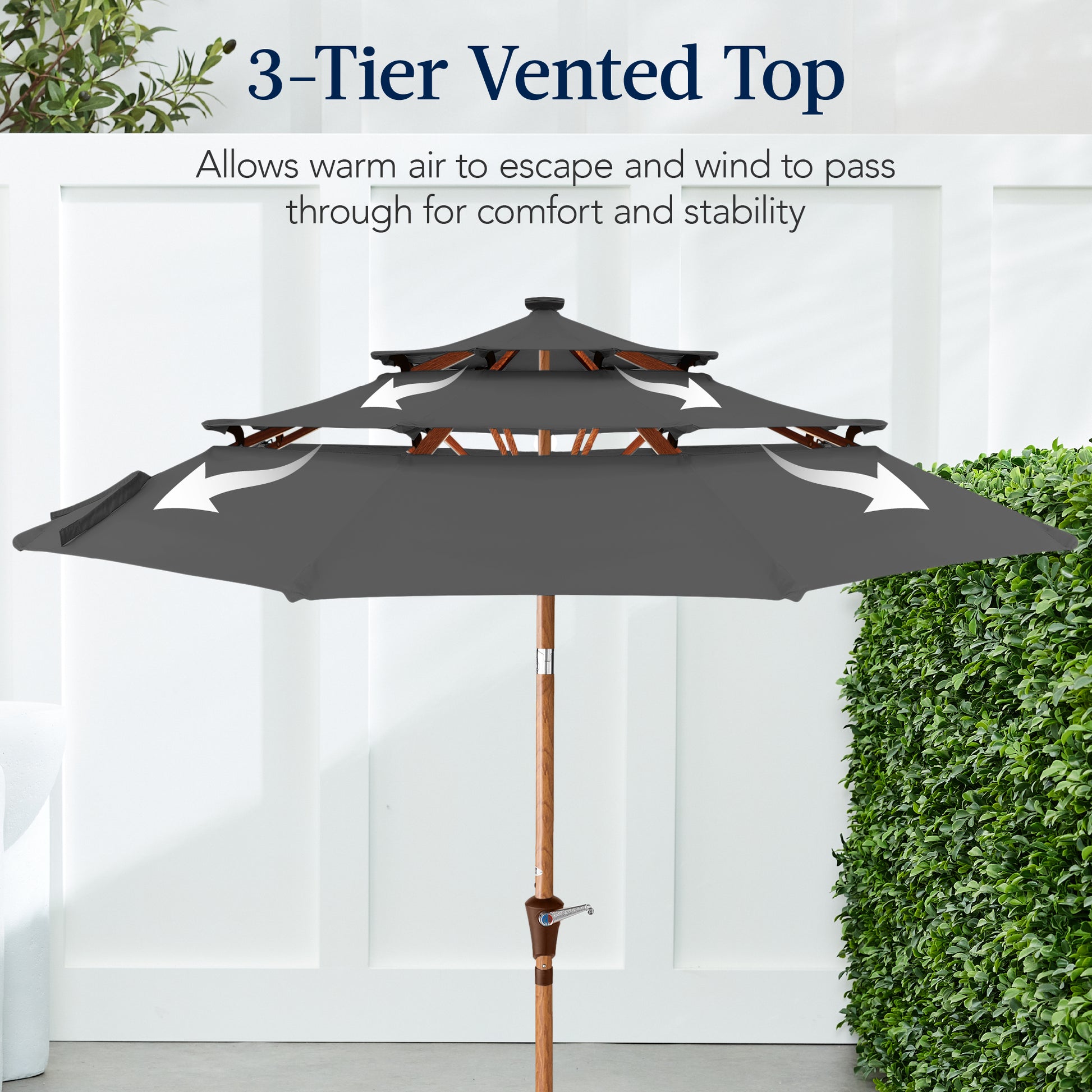 Best Choice Products Woodgrain Pattern 10ft 3-Tier Solar Patio Umbrella w/ 24 LED Lights, Tilt Best Choice Products Woodgrain Pattern 10ft 3-Tier Solar Patio Umbrella w/ 24 LED Lights, Tilt