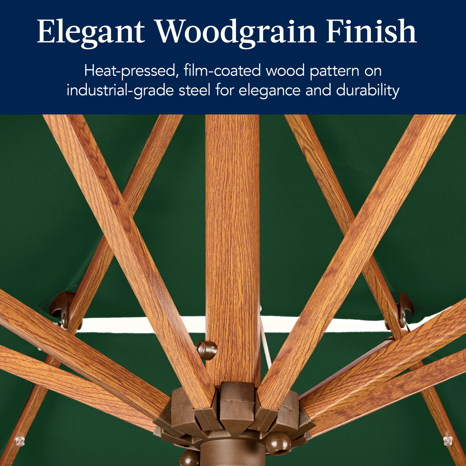 3-Tier Woodgrain Pattern Solar Patio Umbrella, Tilt Adjustment - 10ft