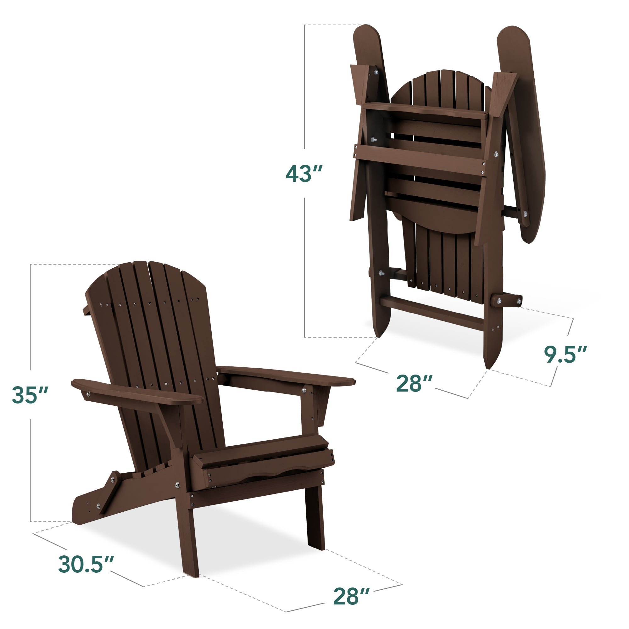 Folding Wooden Adirondack Chair, Accent Furniture w/ Natural Woodgrain