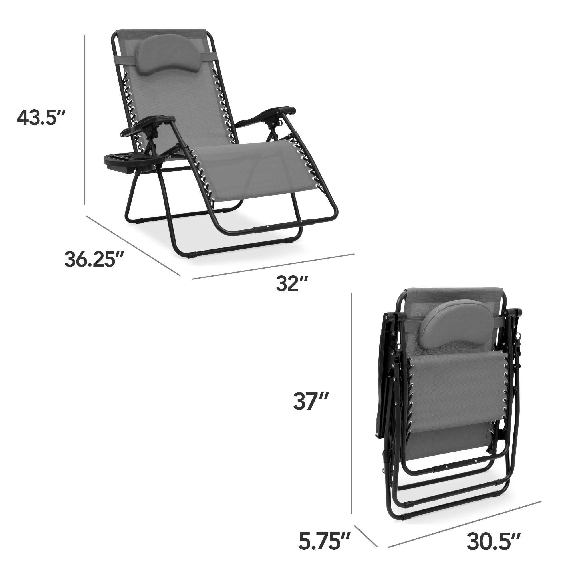 Oversized Reclining Zero Gravity Chair Lounger w/ Cup Holder, Pillow