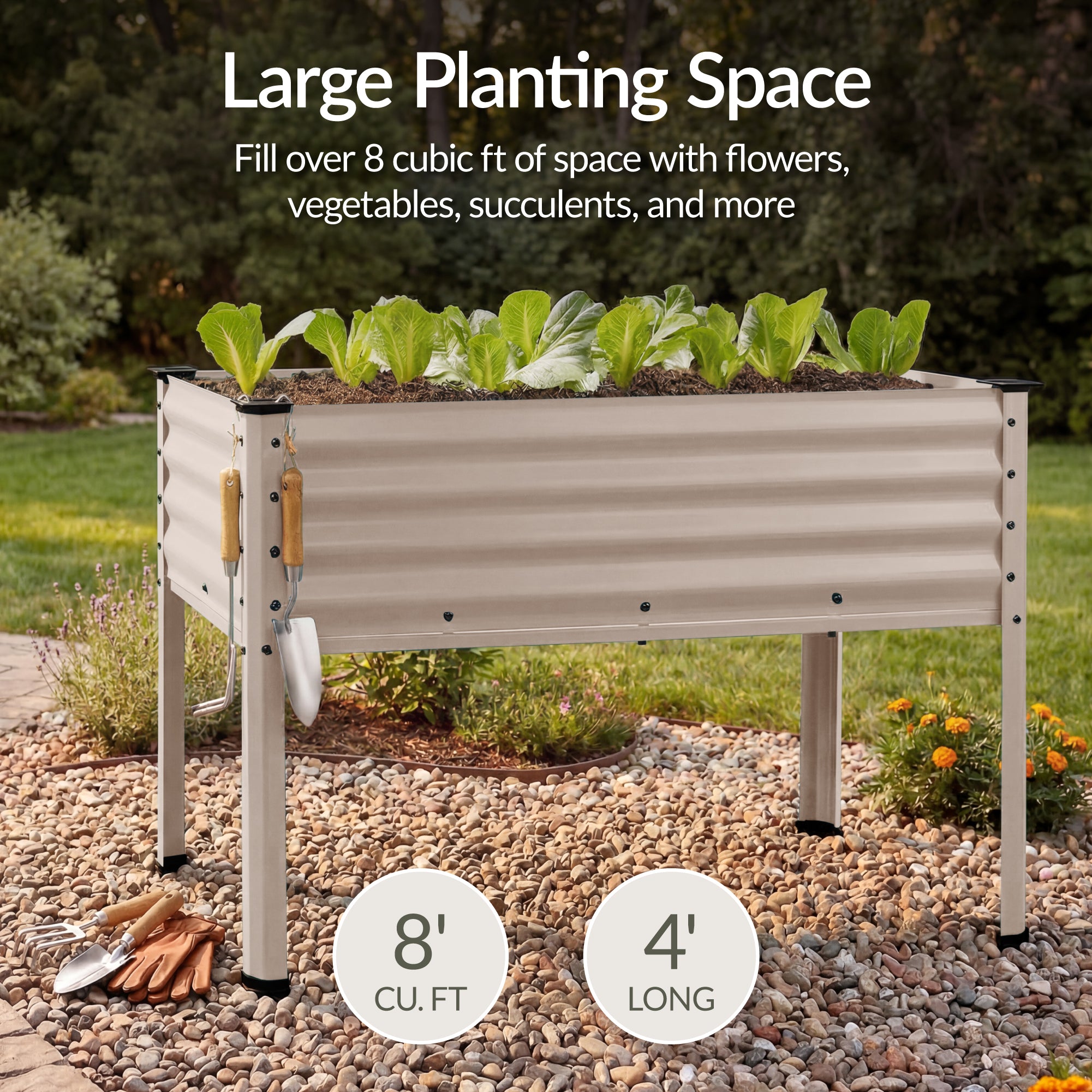 Elevated Galvanized Metal Garden Bed w/ Corner Protectors - 48x24x30in