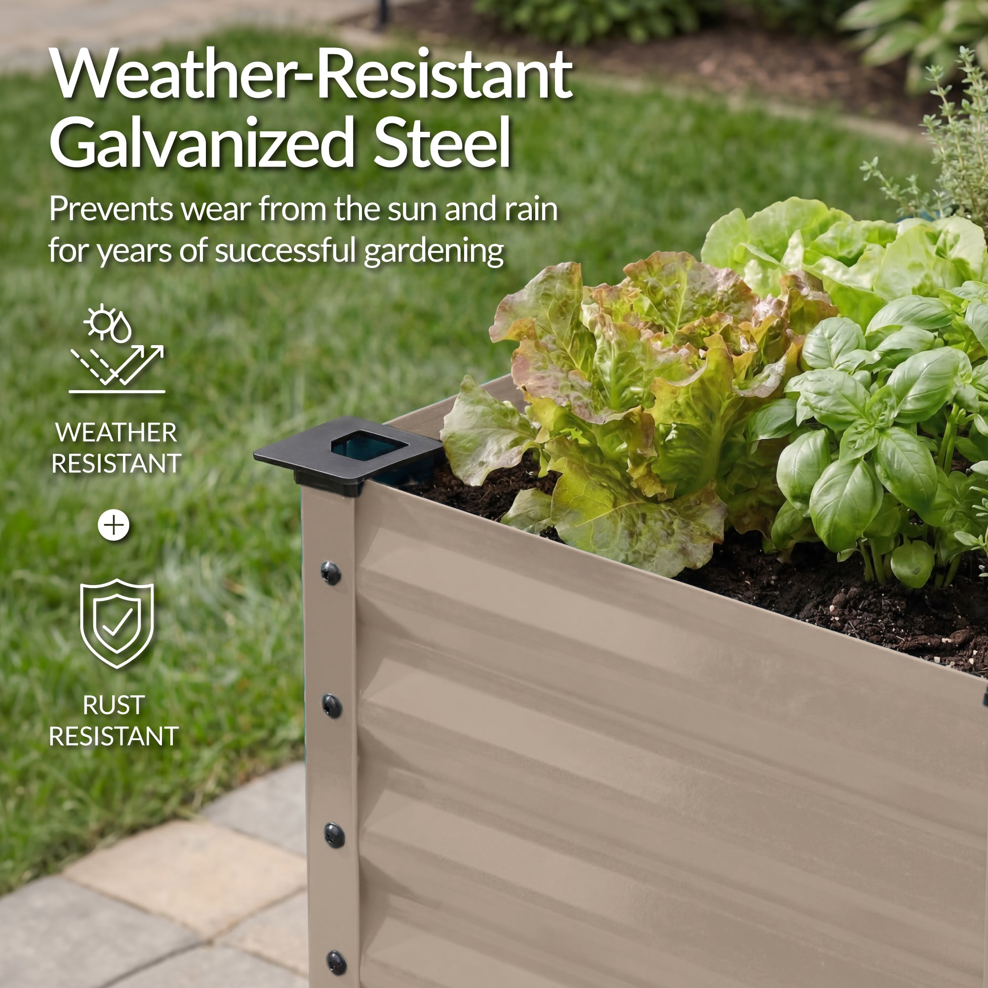 Elevated Galvanized Metal Garden Bed w/ Corner Protectors - 48x24x30in