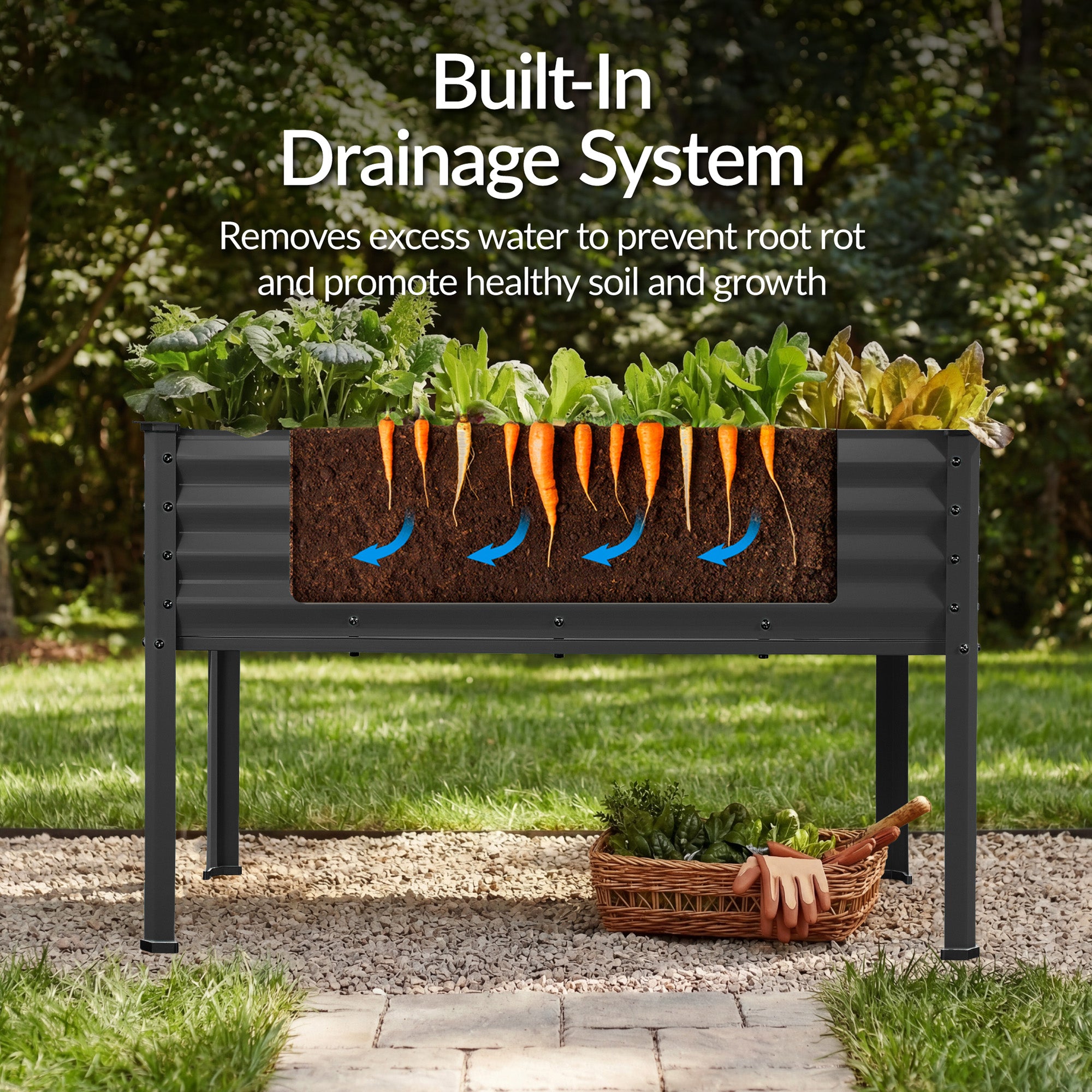 Elevated Galvanized Metal Garden Bed w/ Corner Protectors - 48x24x30in