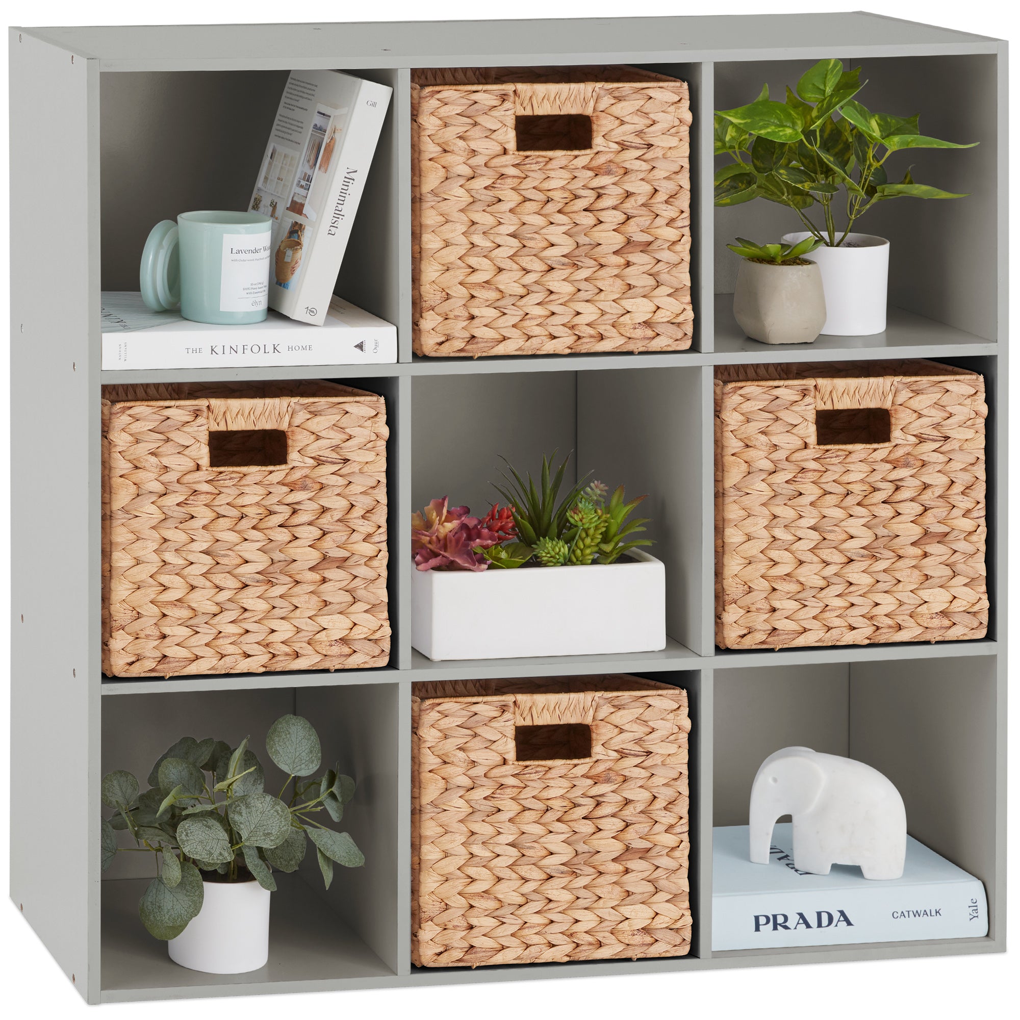 9-Cube Bookshelf Storage Display w/ 3 Removable Panels, Customizable Design