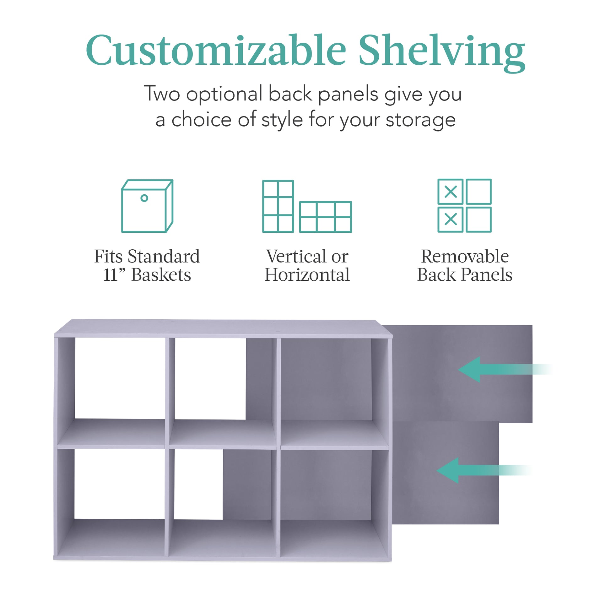6-Cube Bookshelf, 11in Storage Display w/ Removable Panels, Customizable