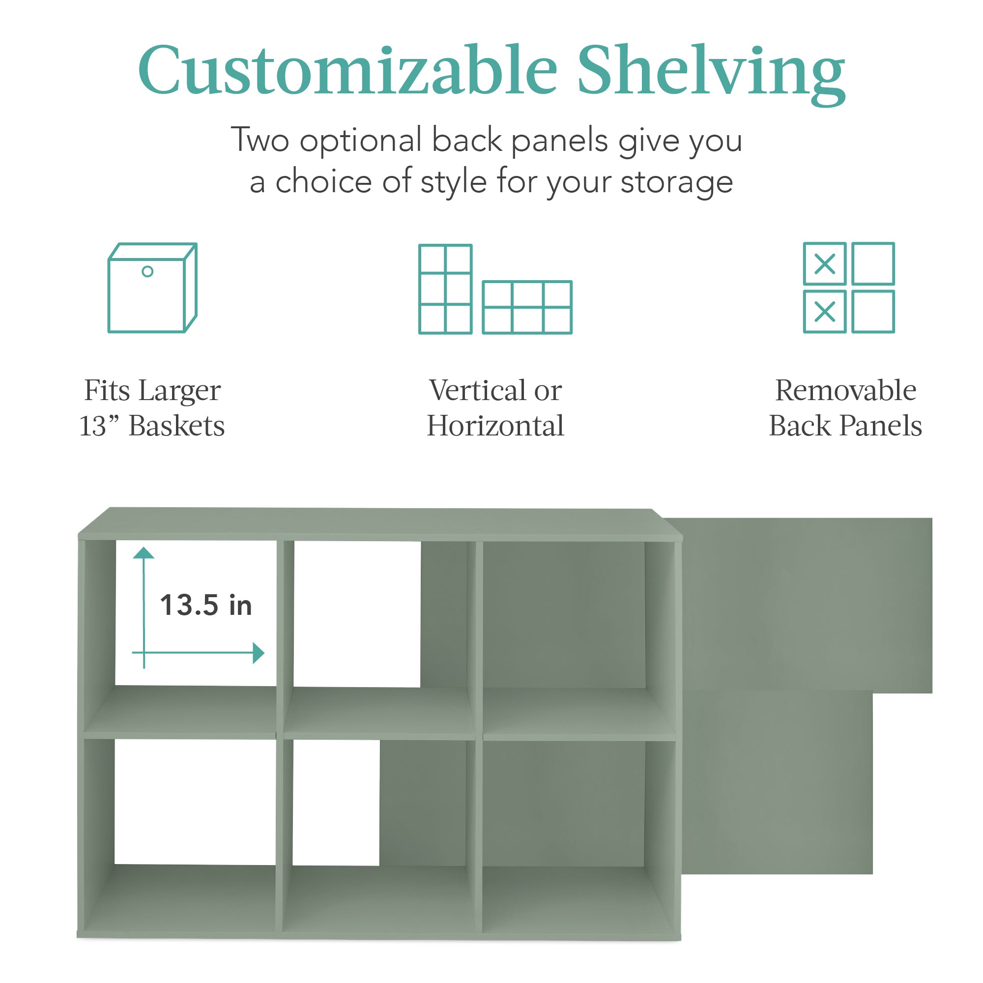 6-Cube Bookshelf, 13.5in Storage Display w/ Removable Panels, Customizable