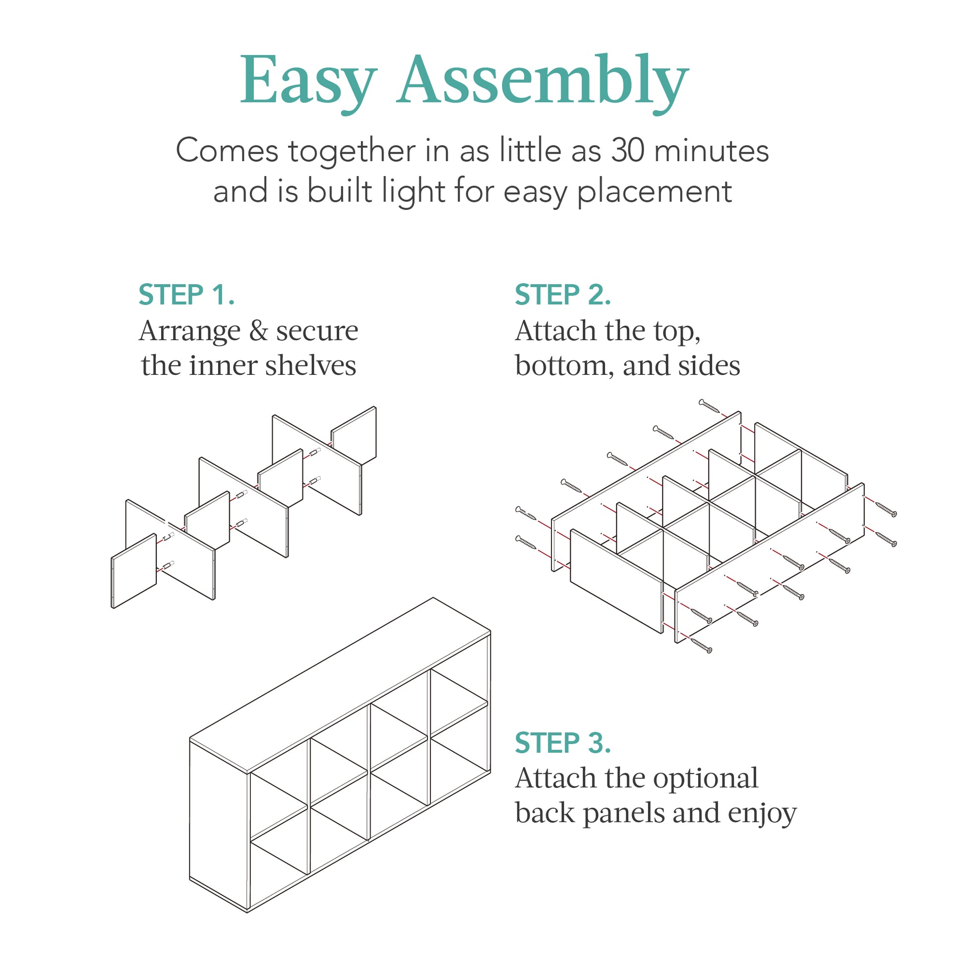 8-Cube Bookshelf, 13.5in Storage Display w/ Removable Panels, Customizable