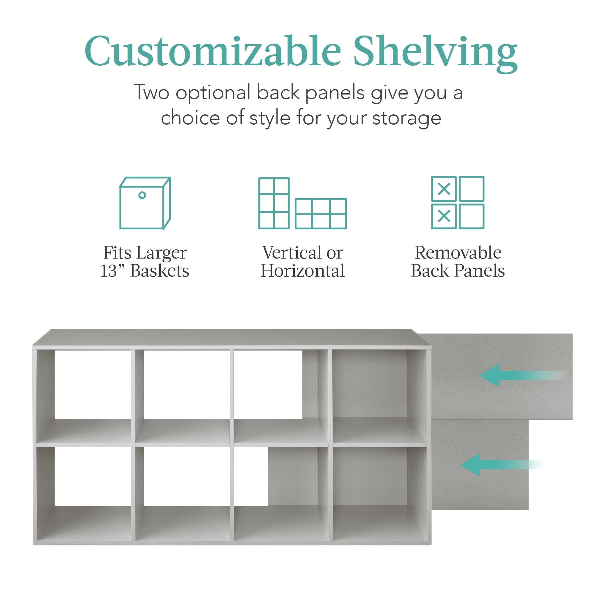 8-Cube Bookshelf, 13.5in Storage Display w/ Removable Panels