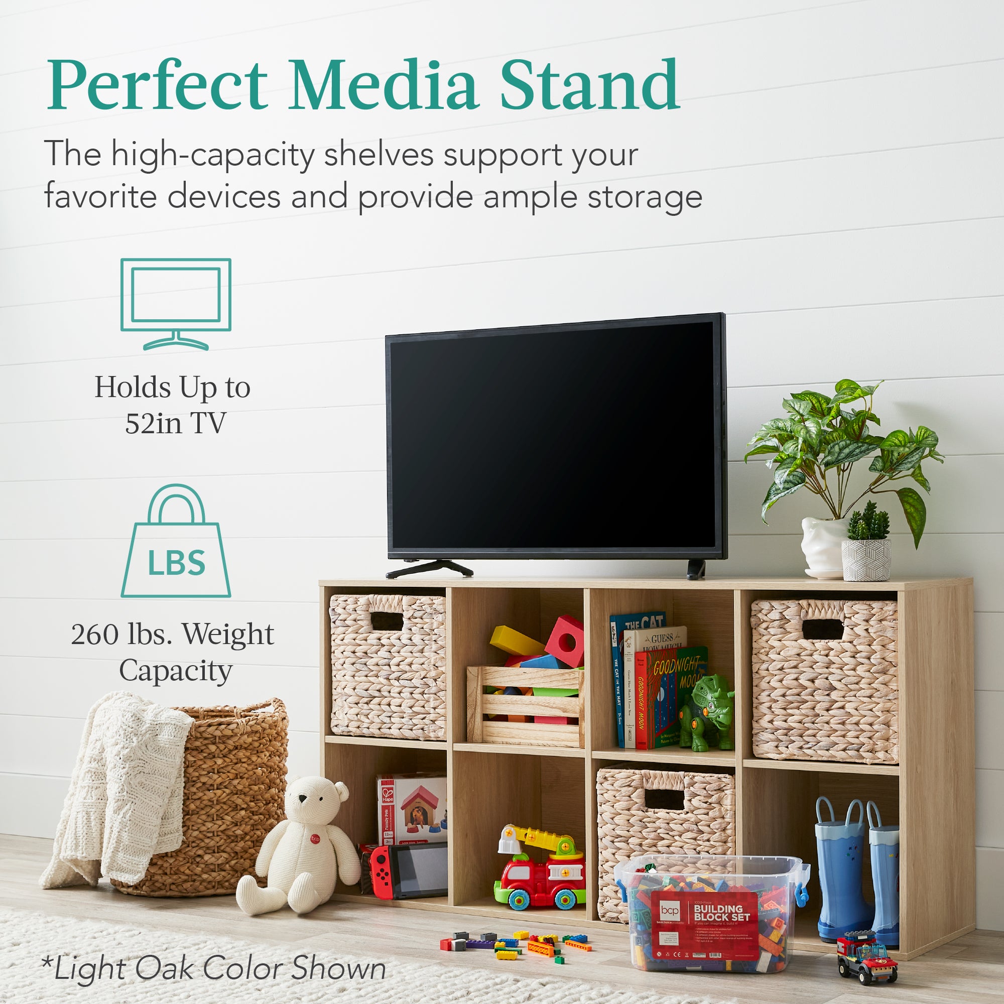 8-Cube Bookshelf, 13.5in Storage Display w/ Removable Panels, Customizable