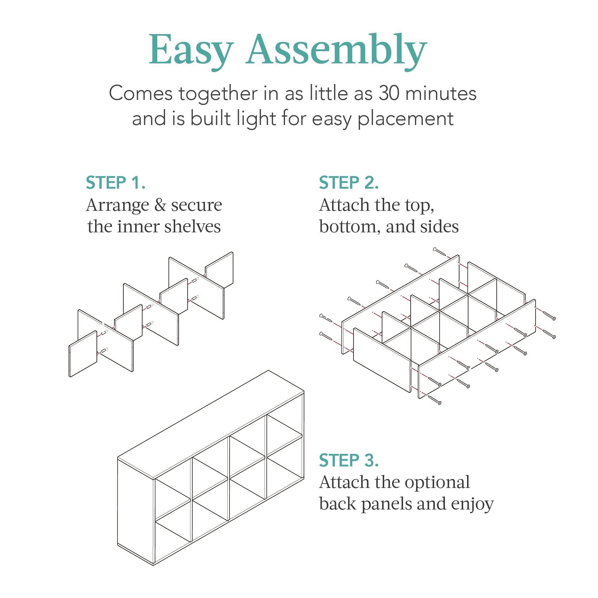 8-Cube Bookshelf, 13.5in Storage Display w/ Removable Panels, Customizable