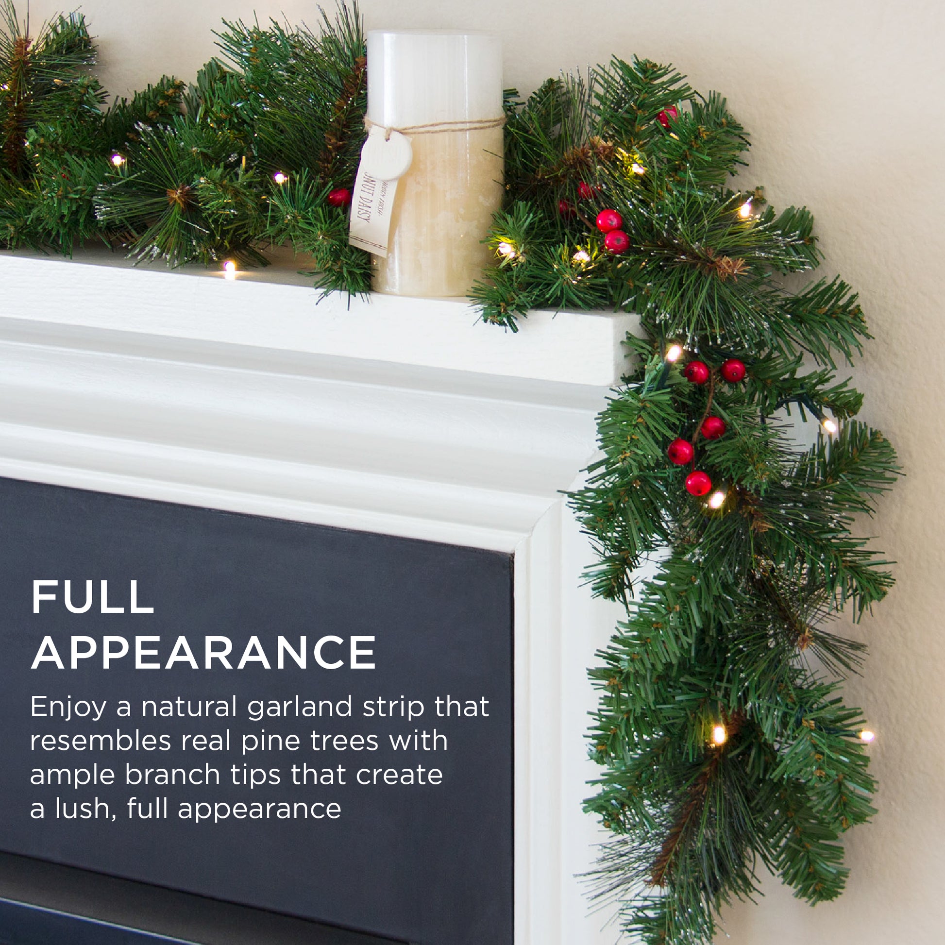 9ft Pre-Lit Christmas Garland w/ 50 Lights, Pine Cones, Berries