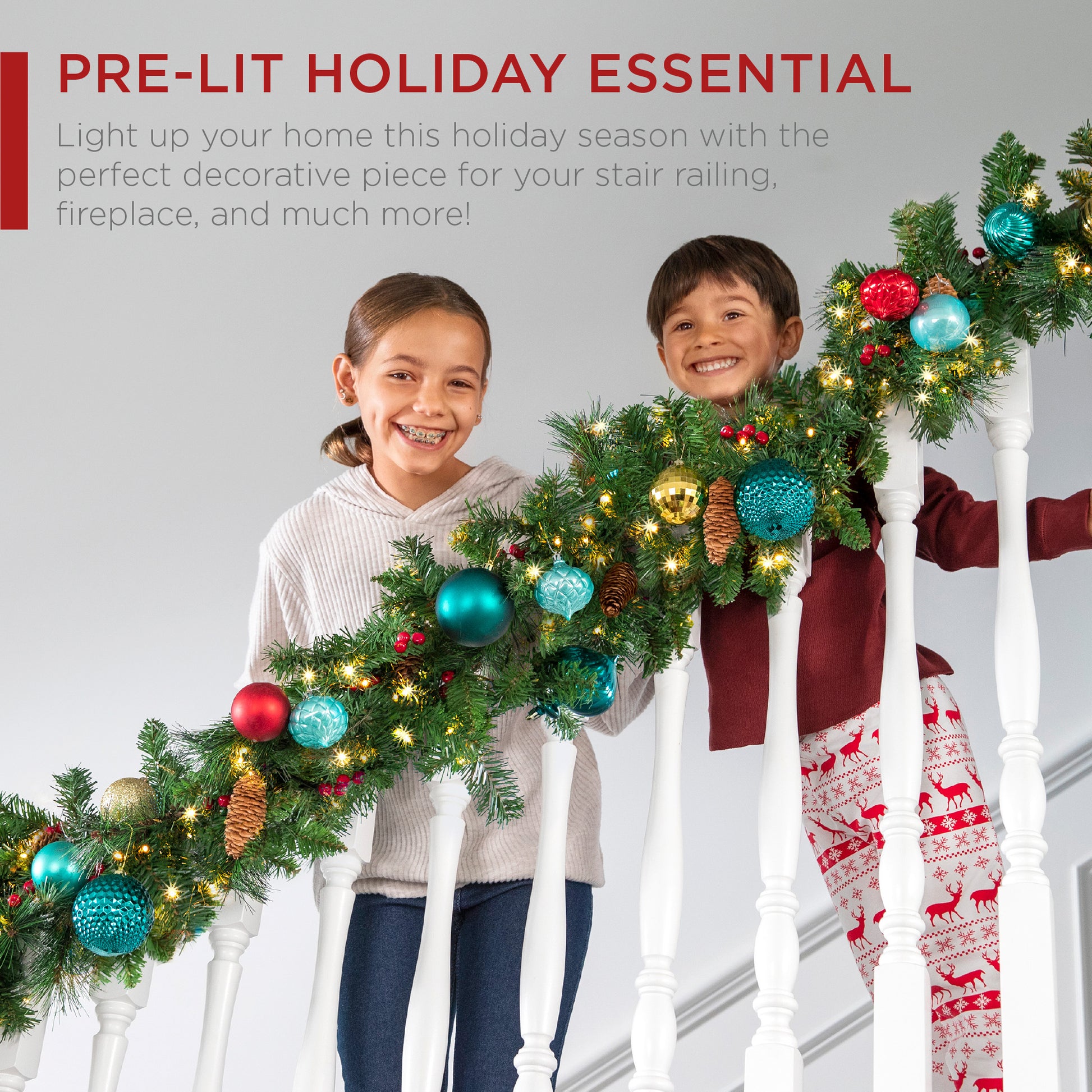 9ft Pre-Lit Flocked Christmas Garland w/ 50 Lights