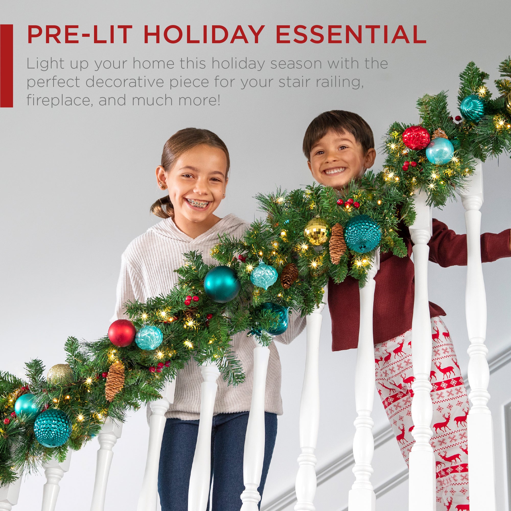 9ft Pre-Lit Flocked Christmas Garland w/ 50 Lights