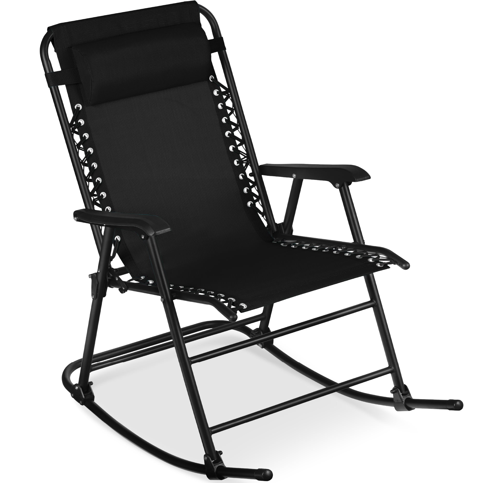 Folding Outdoor Zero Gravity Rocking Lounge Chair w/ Headrest Pillow