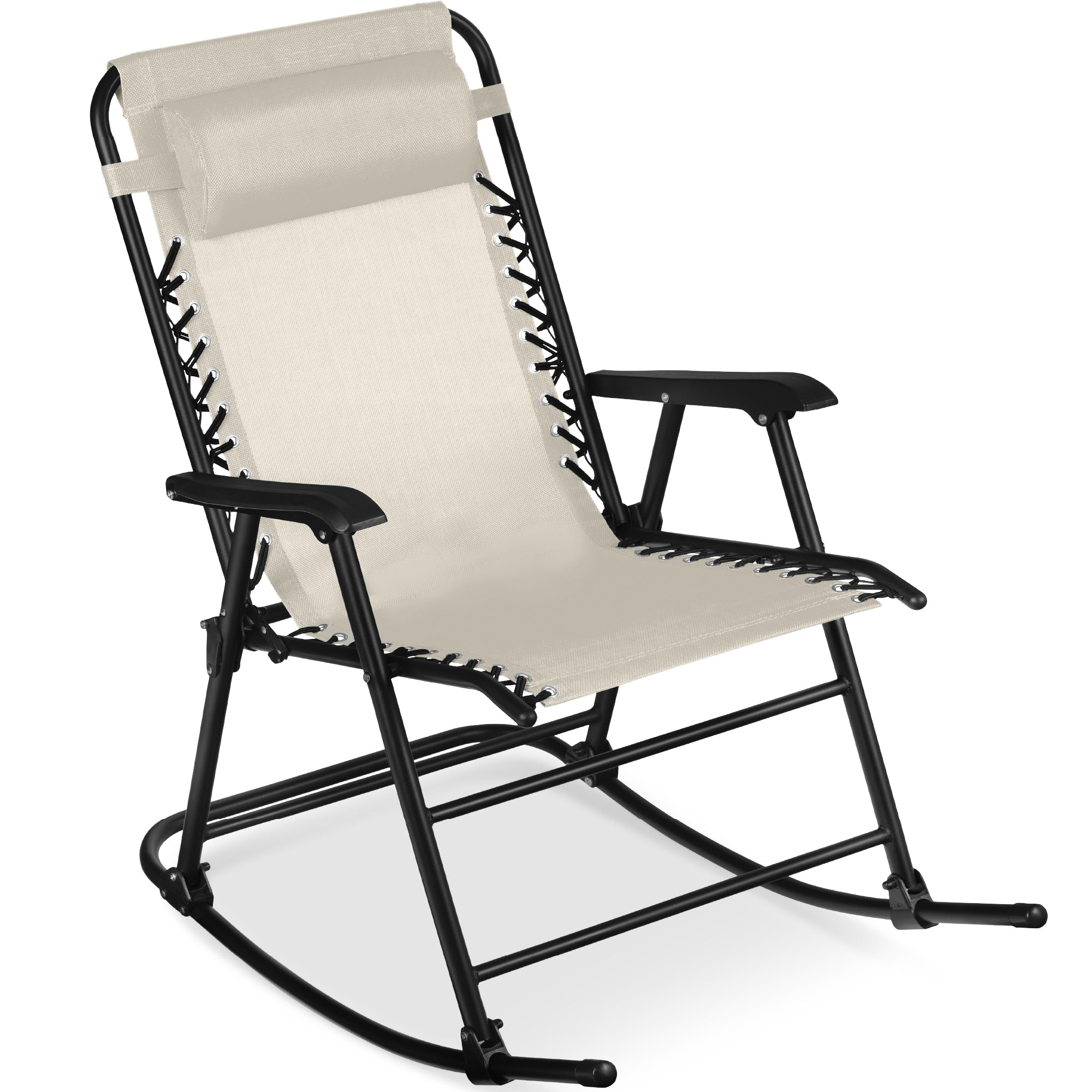 Folding Outdoor Zero Gravity Rocking Lounge Chair w/ Headrest Pillow