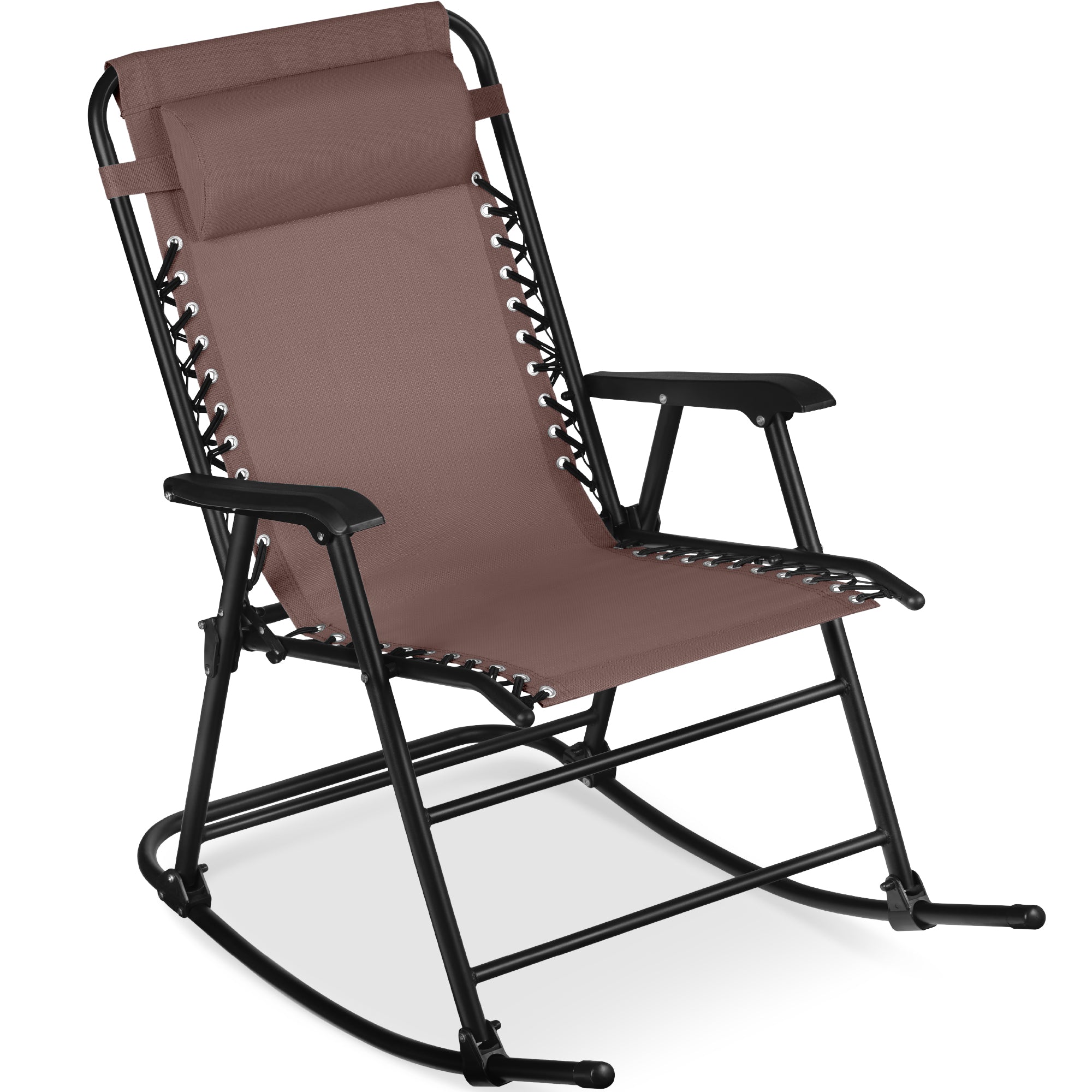 Folding Outdoor Zero Gravity Rocking Lounge Chair w/ Headrest Pillow