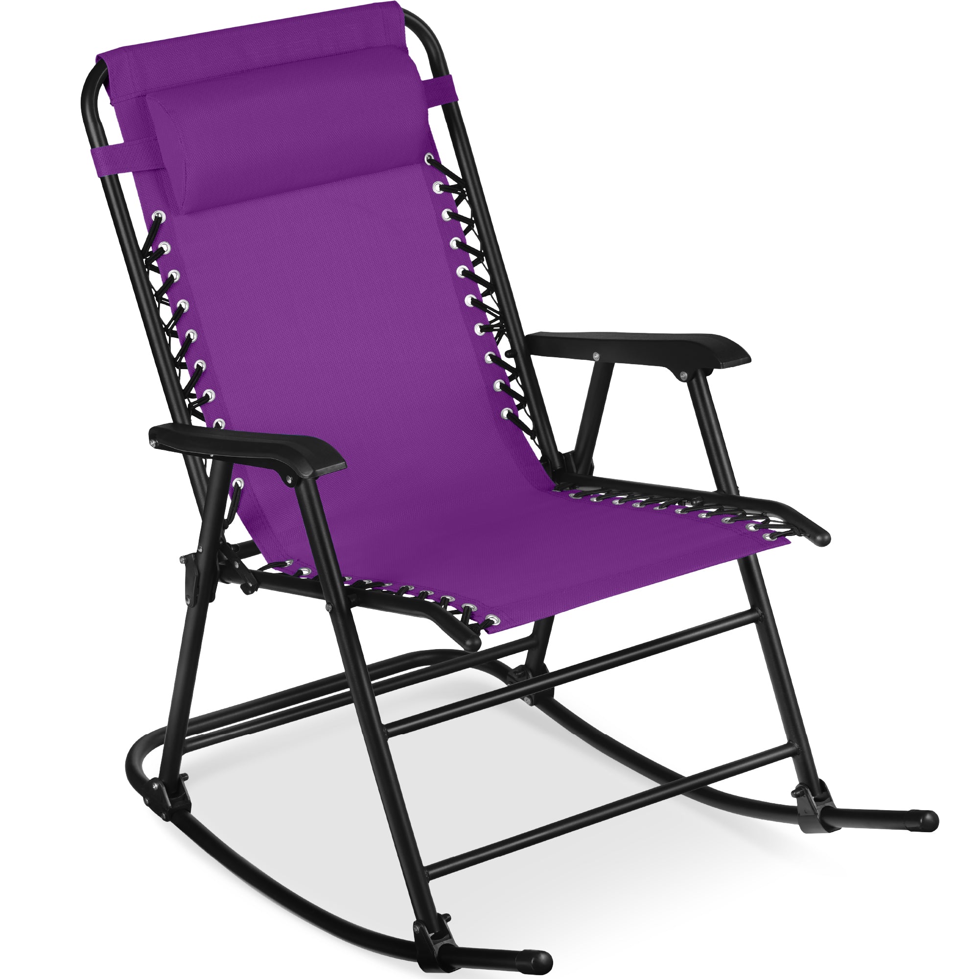 Folding Outdoor Zero Gravity Rocking Lounge Chair w/ Headrest Pillow