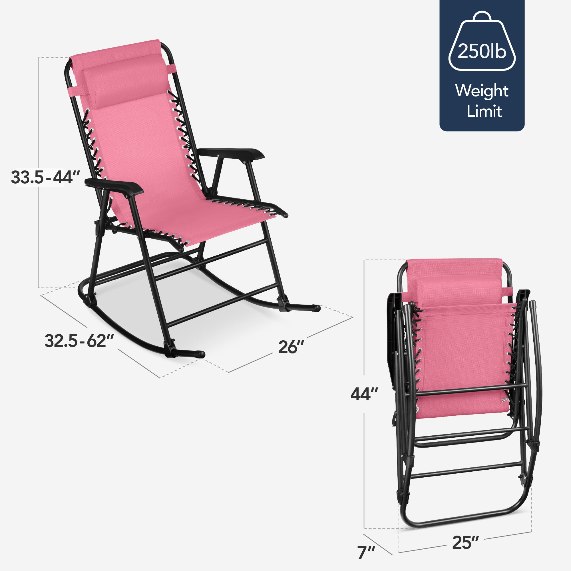 Folding Outdoor Zero Gravity Rocking Lounge Chair w/ Headrest Pillow