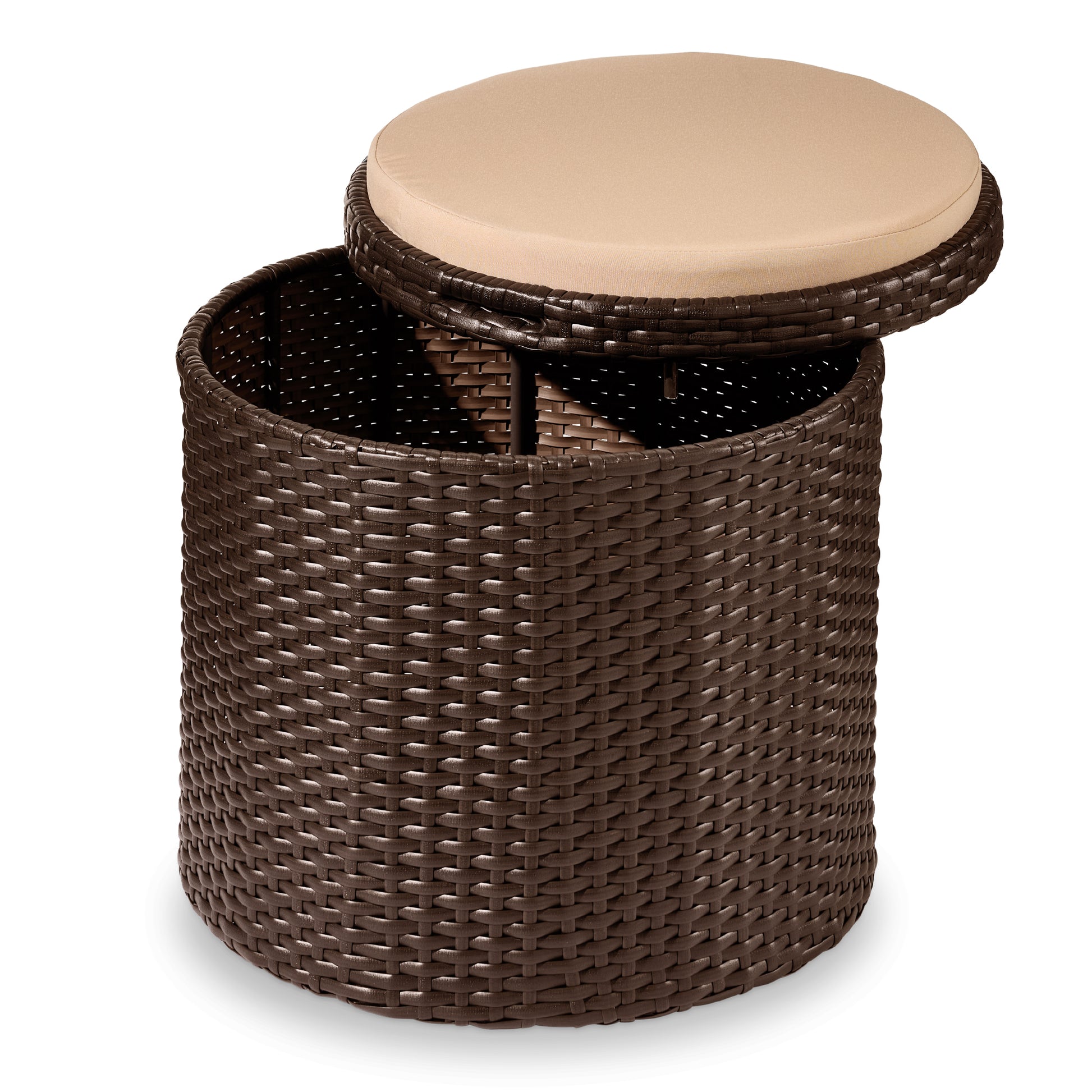 Round Wicker Ottoman, Multipurpose Furniture w/ Removable Cushion