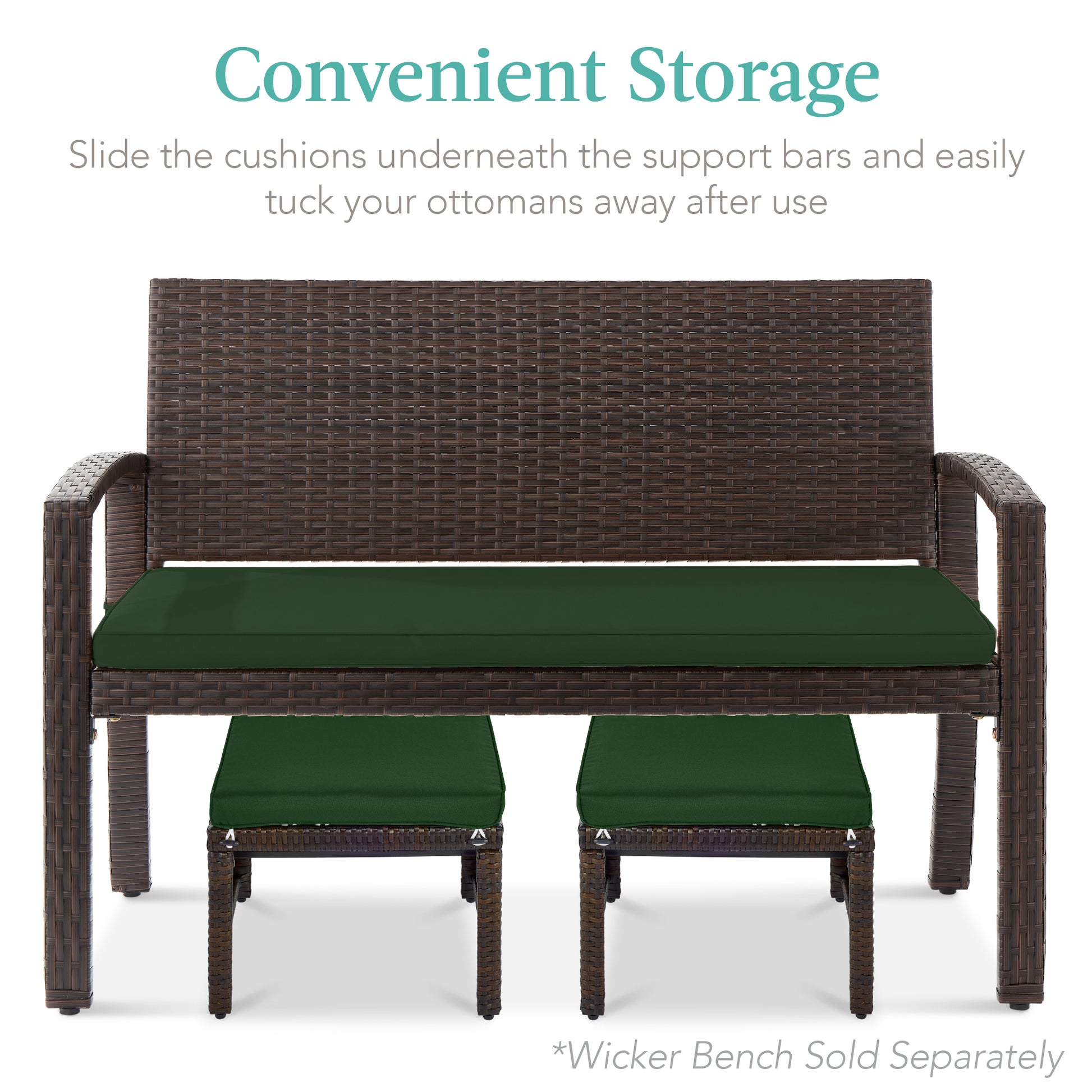 Set of 2 Multipurpose Wicker Ottomans w/ Removable Cushions, Steel Frame