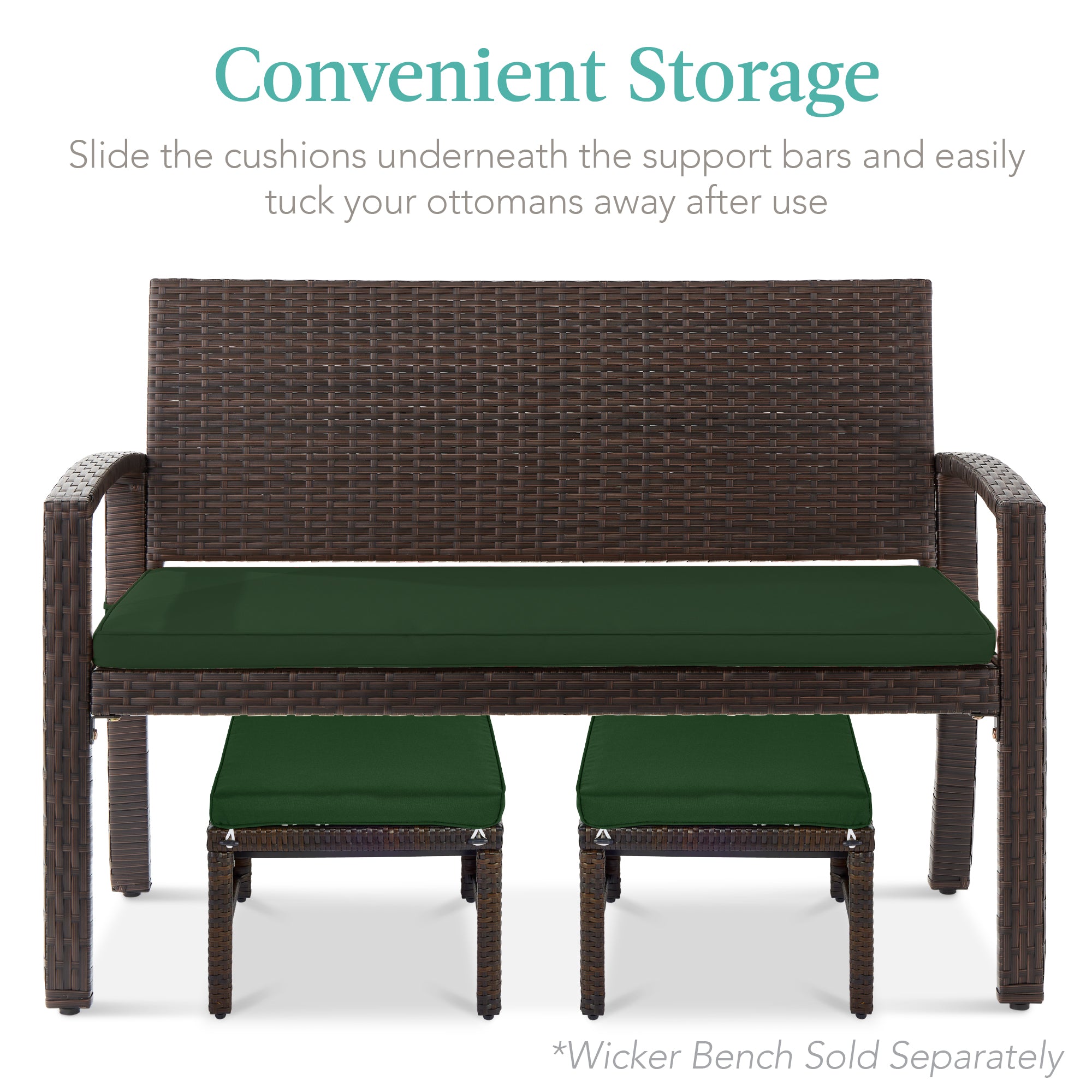 Set of 2 Multipurpose Wicker Ottomans w/ Removable Cushions, Steel Frame
