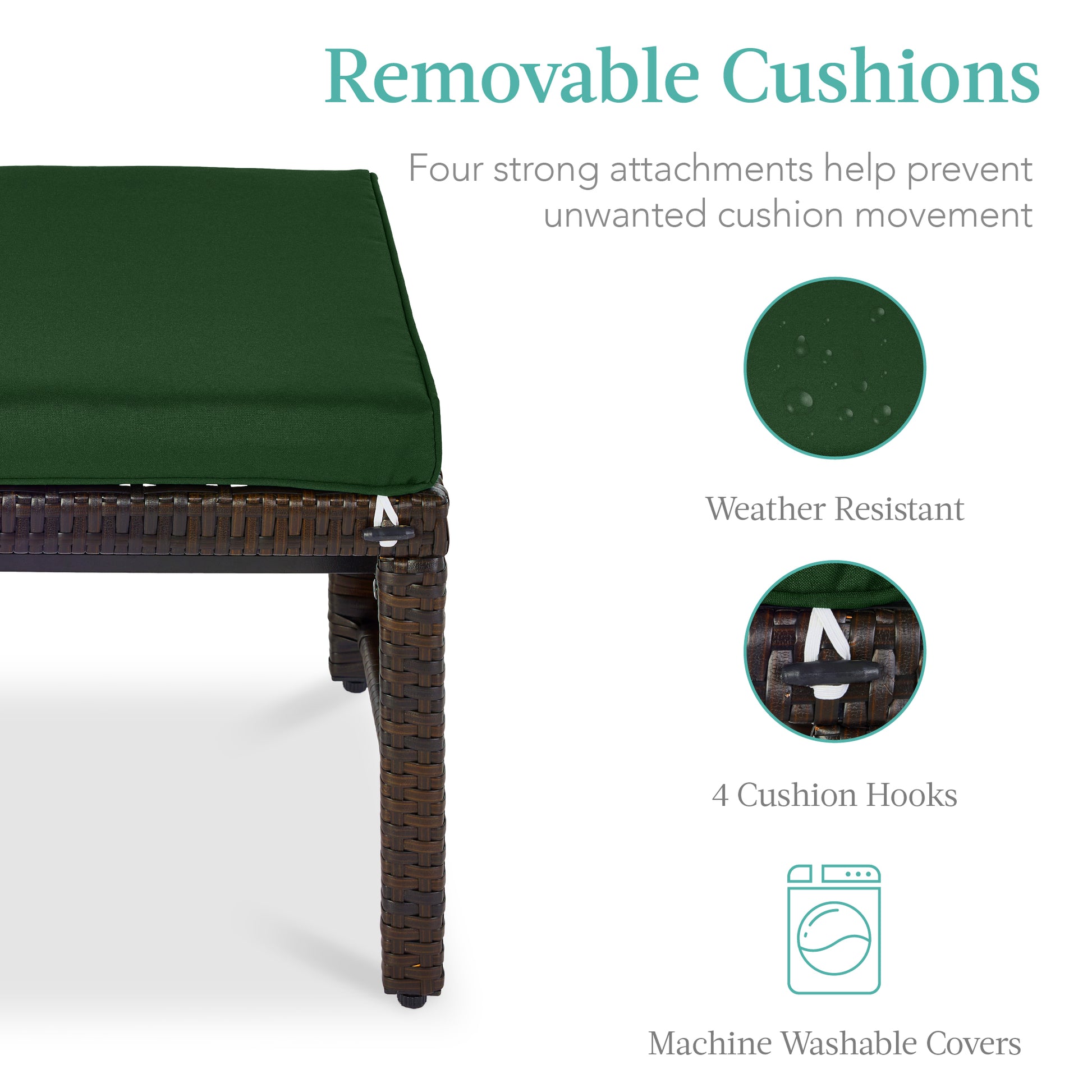 Set of 2 Multipurpose Wicker Ottomans w/ Removable Cushions, Steel Frame