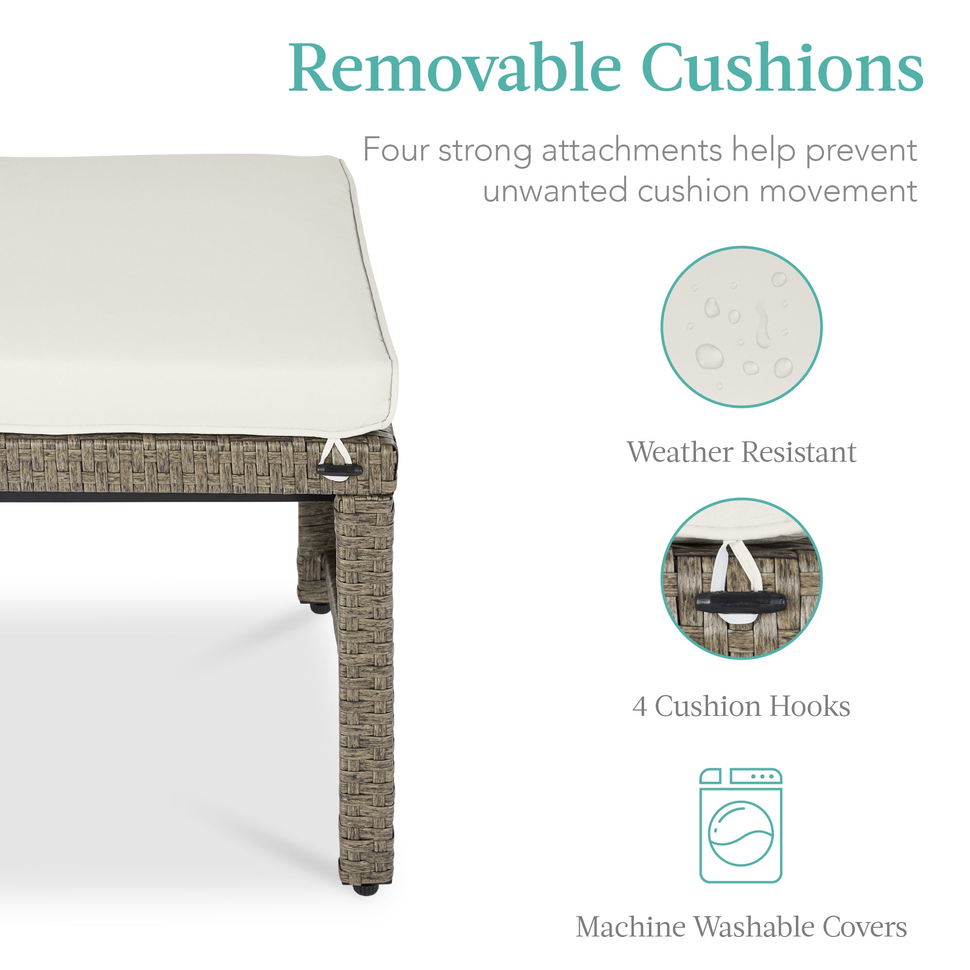 Set of 2 Multipurpose Wicker Ottomans w/ Removable Cushions, Steel Frame
