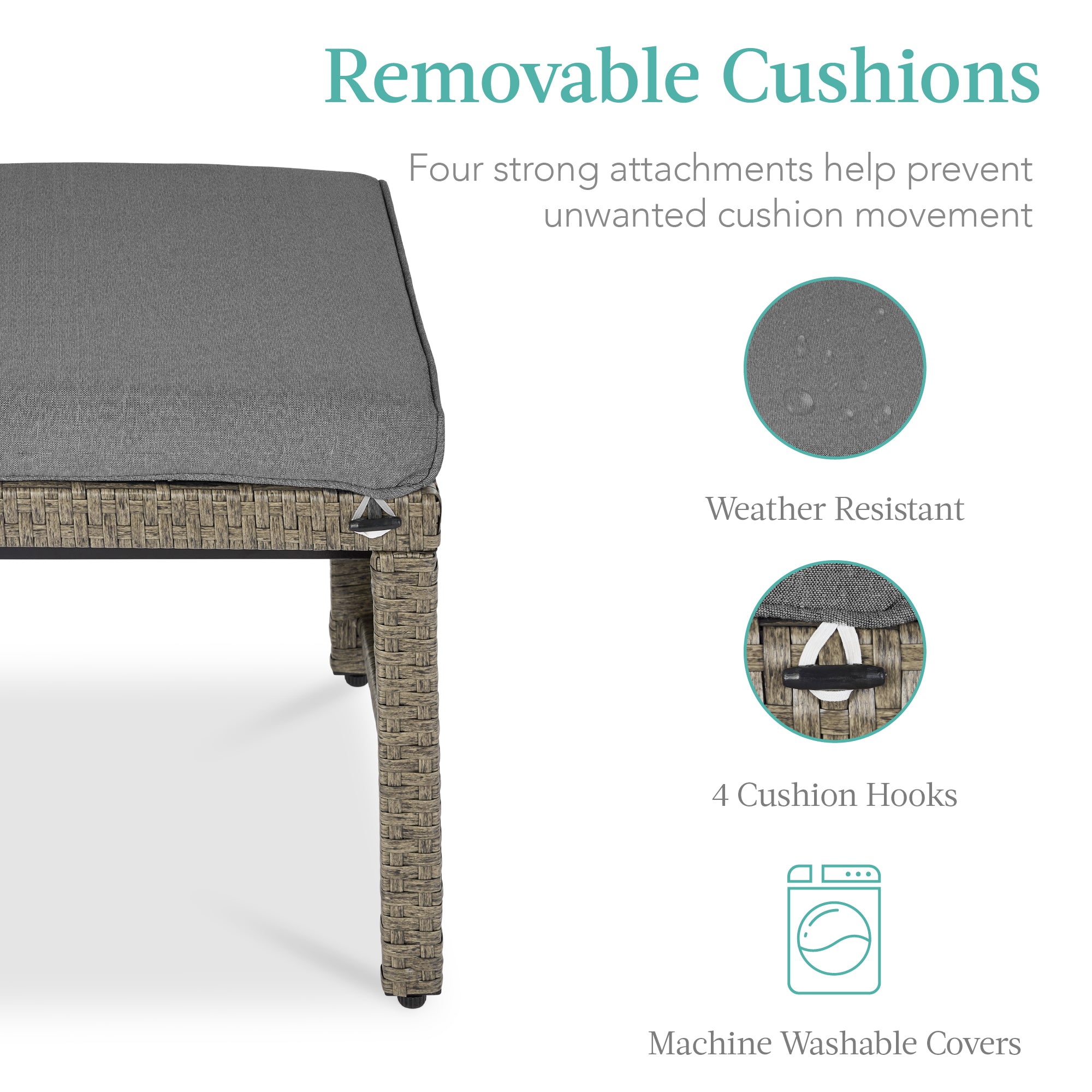 Set of 2 Multipurpose Wicker Ottomans w/ Removable Cushions, Steel Frame