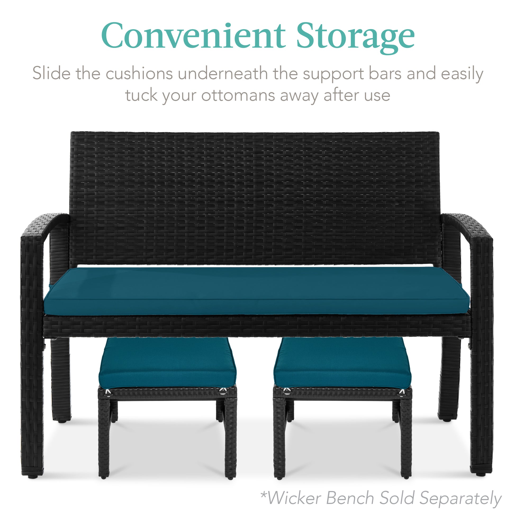 Set of 2 Multipurpose Wicker Ottomans w/ Removable Cushions, Steel Frame