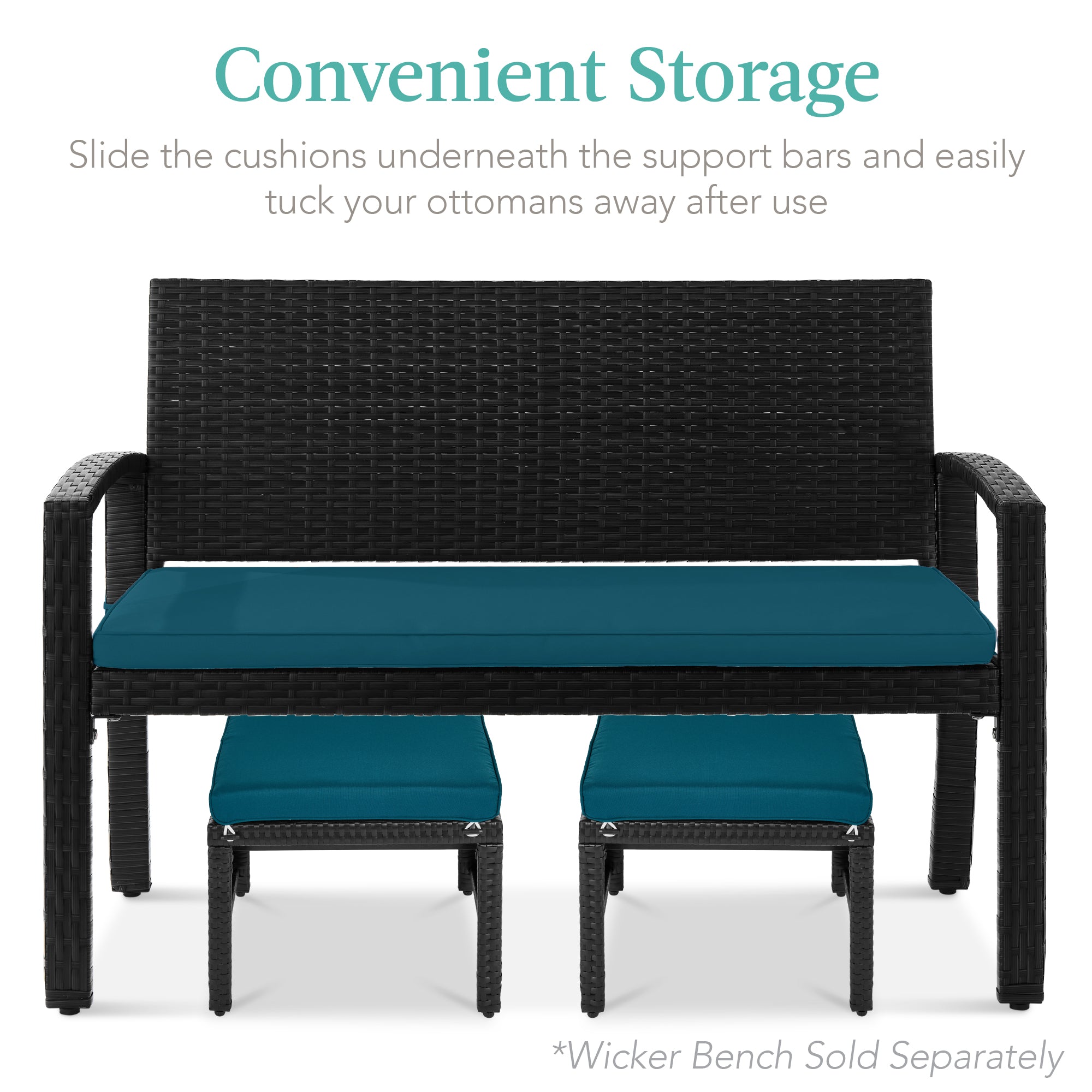 Set of 2 Multipurpose Wicker Ottomans w/ Removable Cushions, Steel Frame