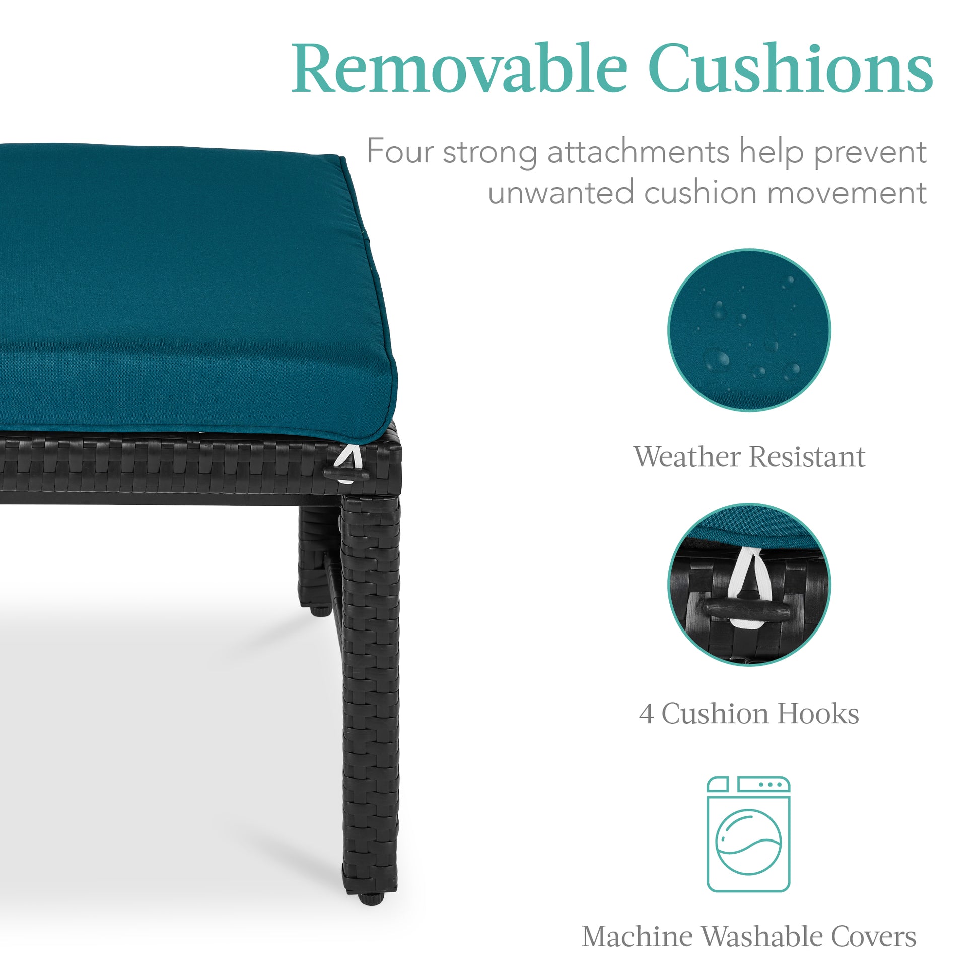 Set of 2 Multipurpose Wicker Ottomans w/ Removable Cushions, Steel Frame