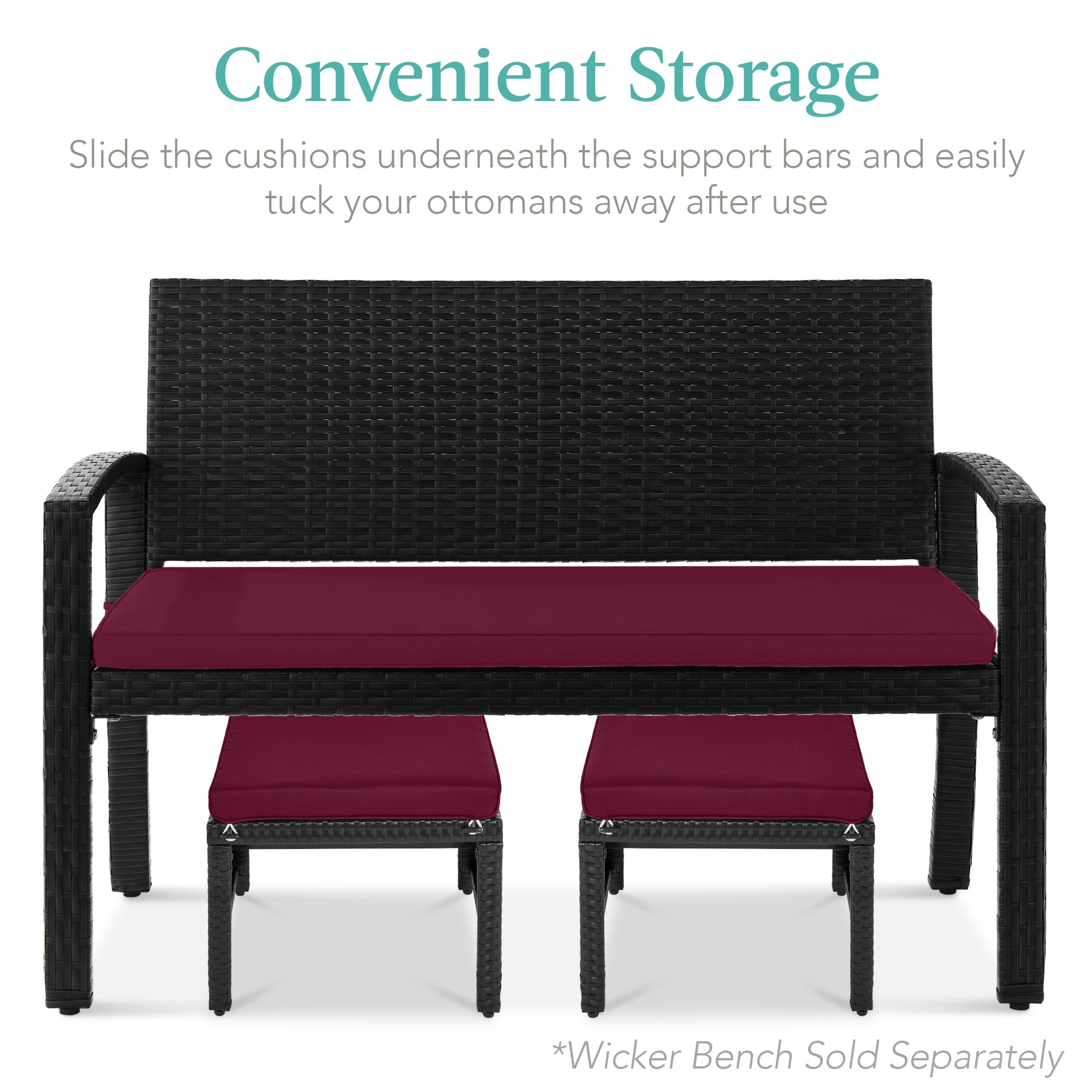 Set of 2 Multipurpose Wicker Ottomans w/ Removable Cushions, Steel Frame