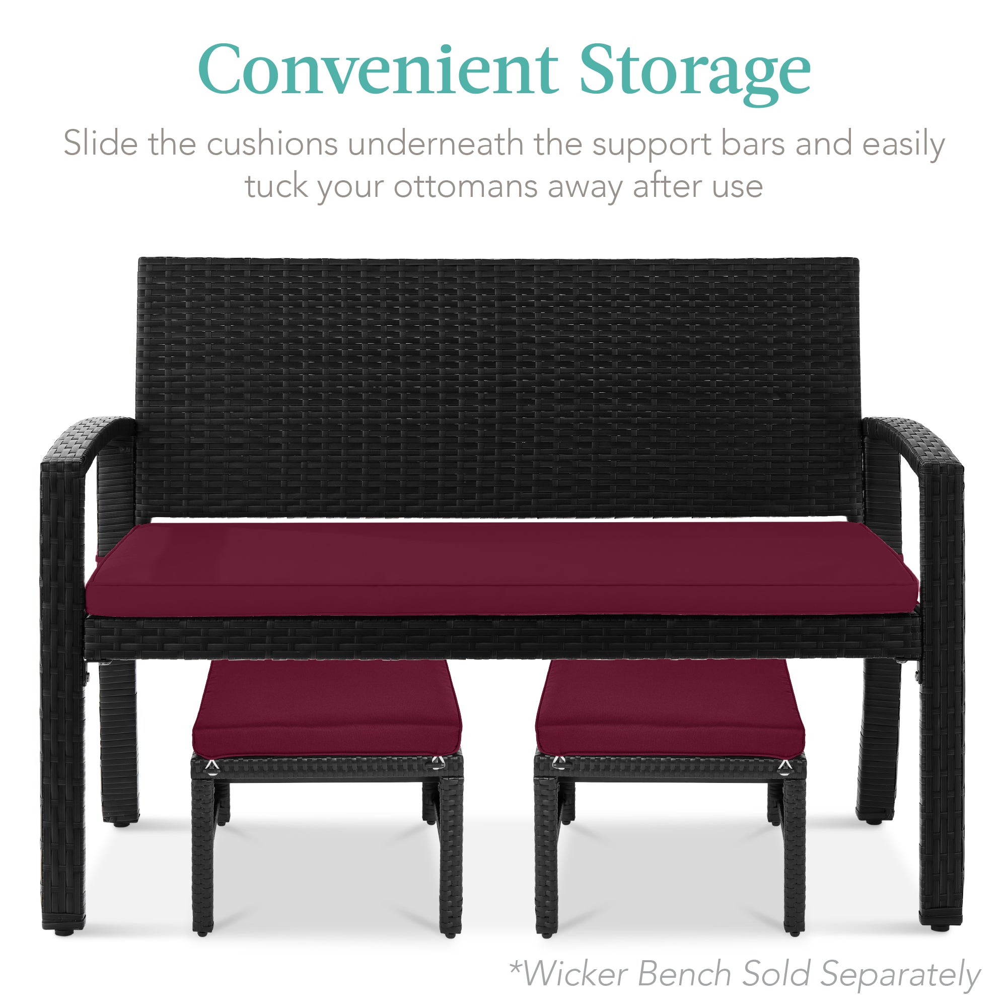Set of 2 Multipurpose Wicker Ottomans w/ Removable Cushions, Steel Frame