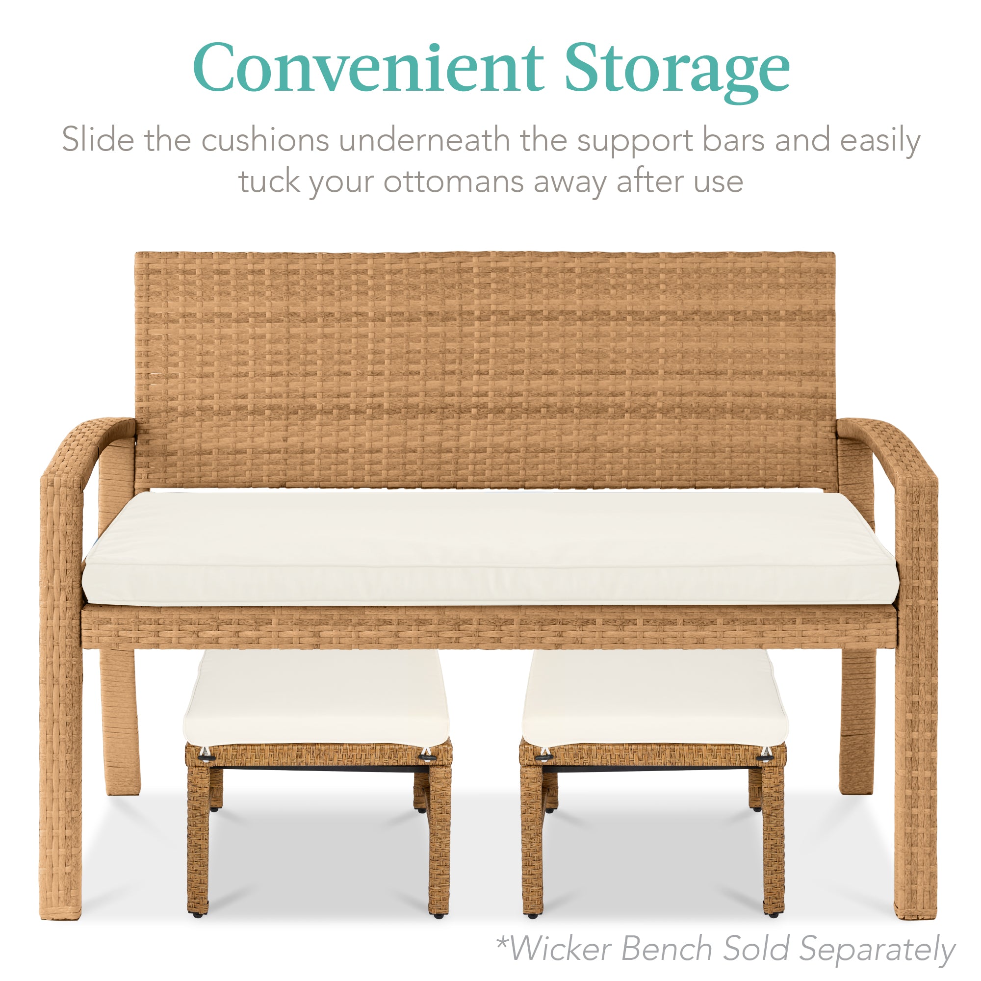 Set of 2 Multipurpose Wicker Ottomans w/ Removable Cushions, Steel Frame
