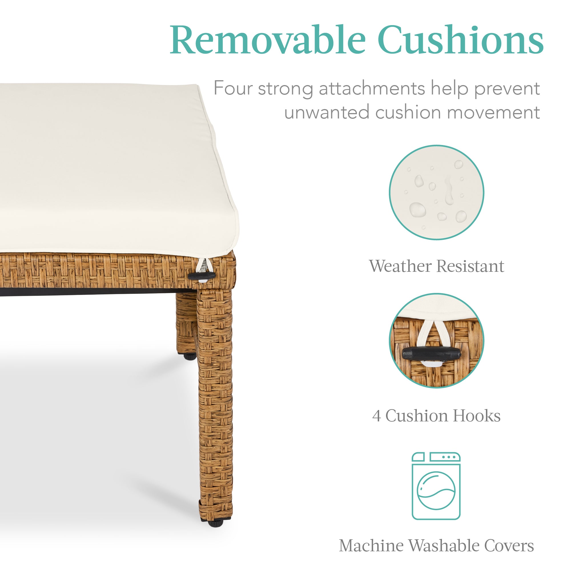 Set of 2 Multipurpose Wicker Ottomans w/ Removable Cushions, Steel Frame