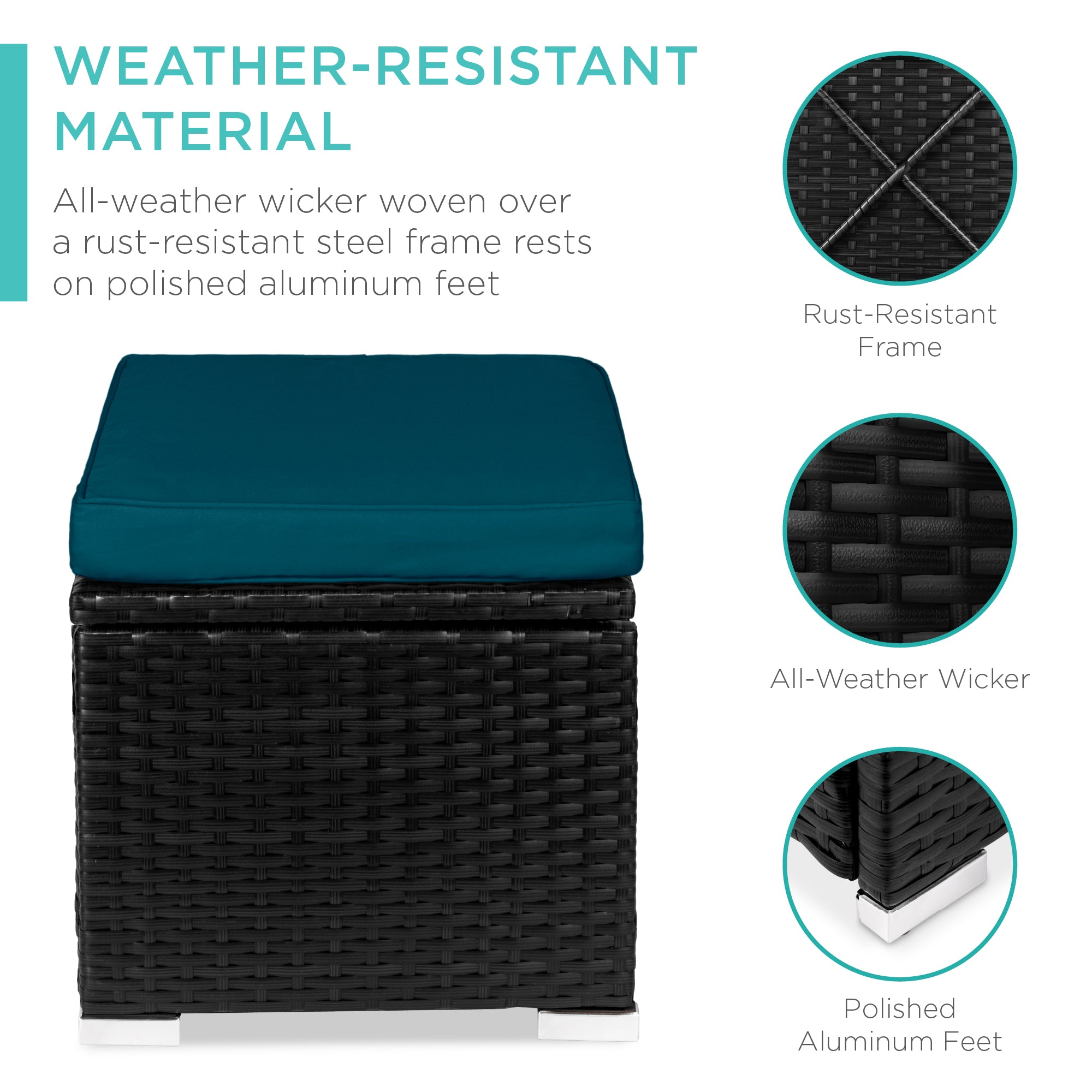 Set of 2 Wicker Ottomans, Multipurpose w/ Removable Cushions, Steel Frame