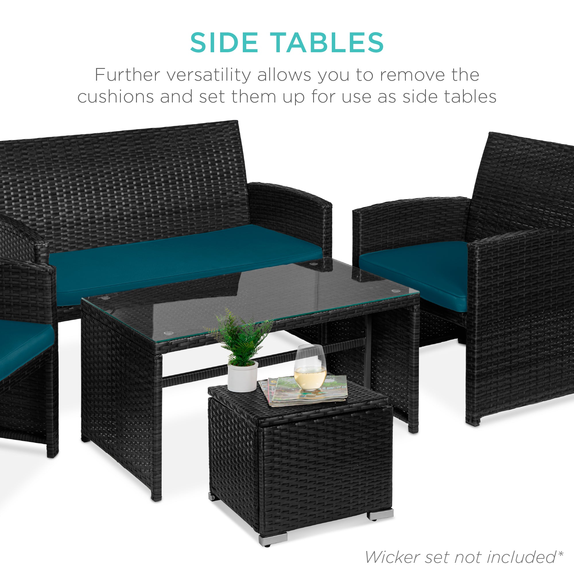 Set of 2 Wicker Ottomans, Multipurpose w/ Removable Cushions, Steel Frame